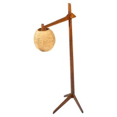 Mid-Century Modern Floor Lamp, Wood and Wicker, Italy, 1960s