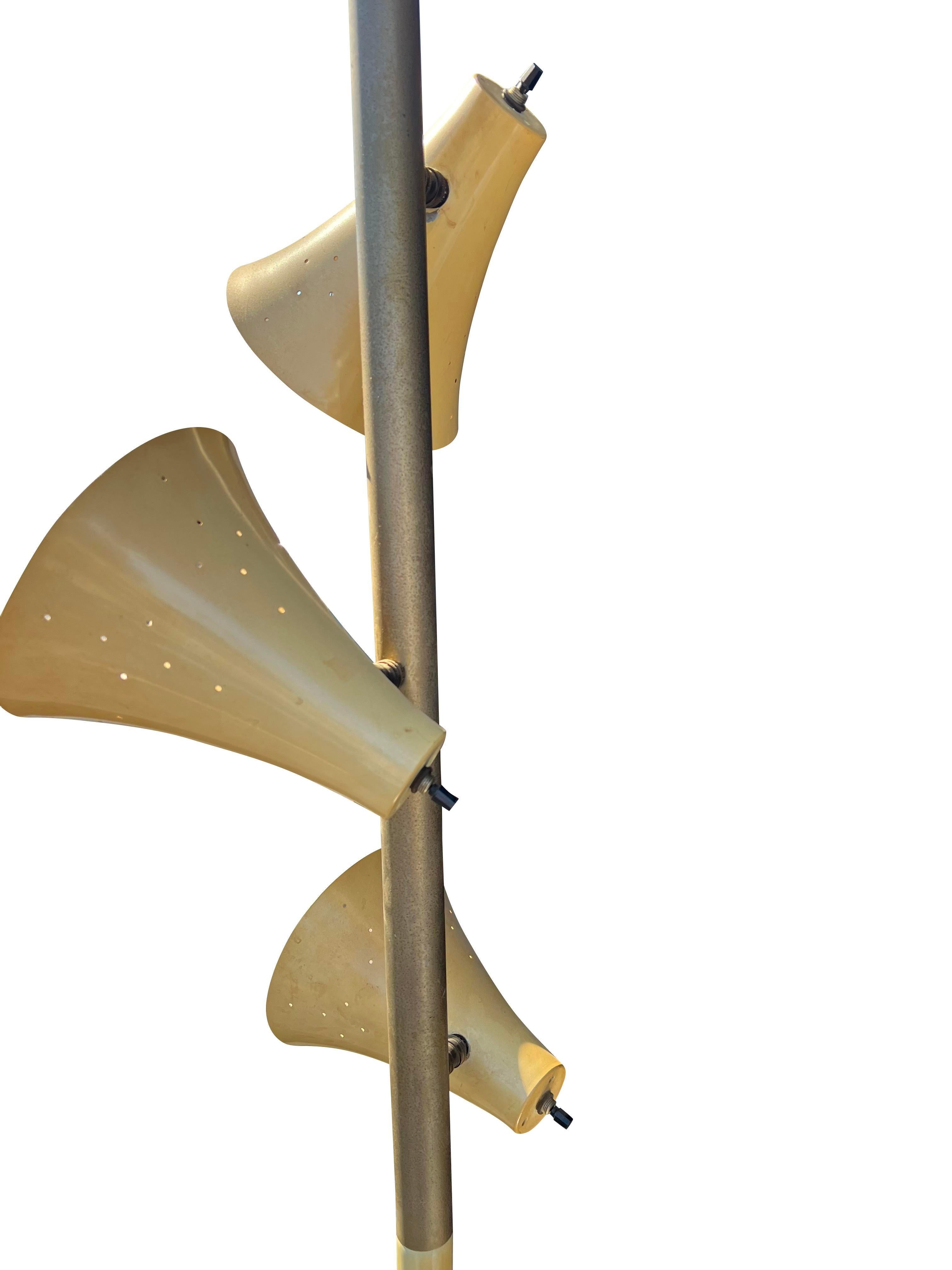 Mid-Century Modern Mid Century Modern Floor to Ceiling Pole Lamp 3 Adjustable Heads in Cream