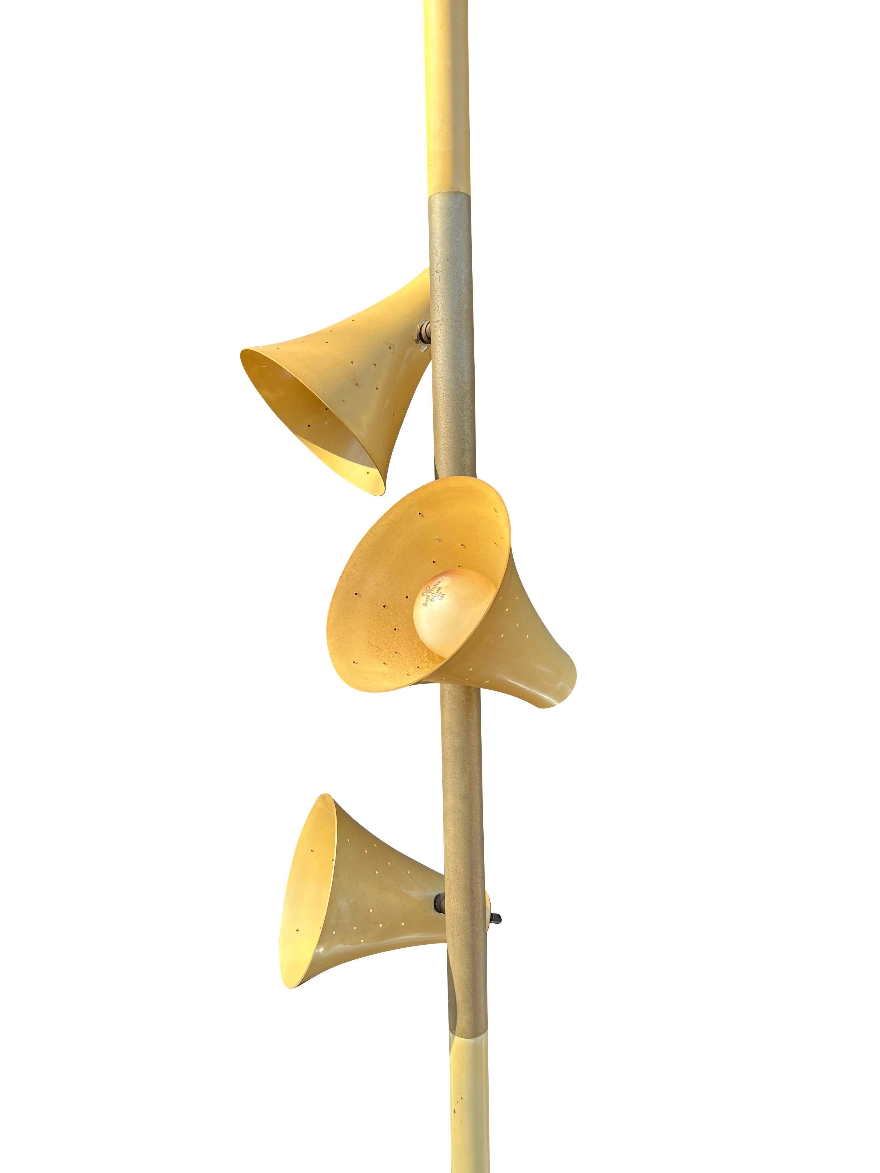 Mid-20th Century Mid Century Modern Floor to Ceiling Pole Lamp 3 Adjustable Heads in Cream