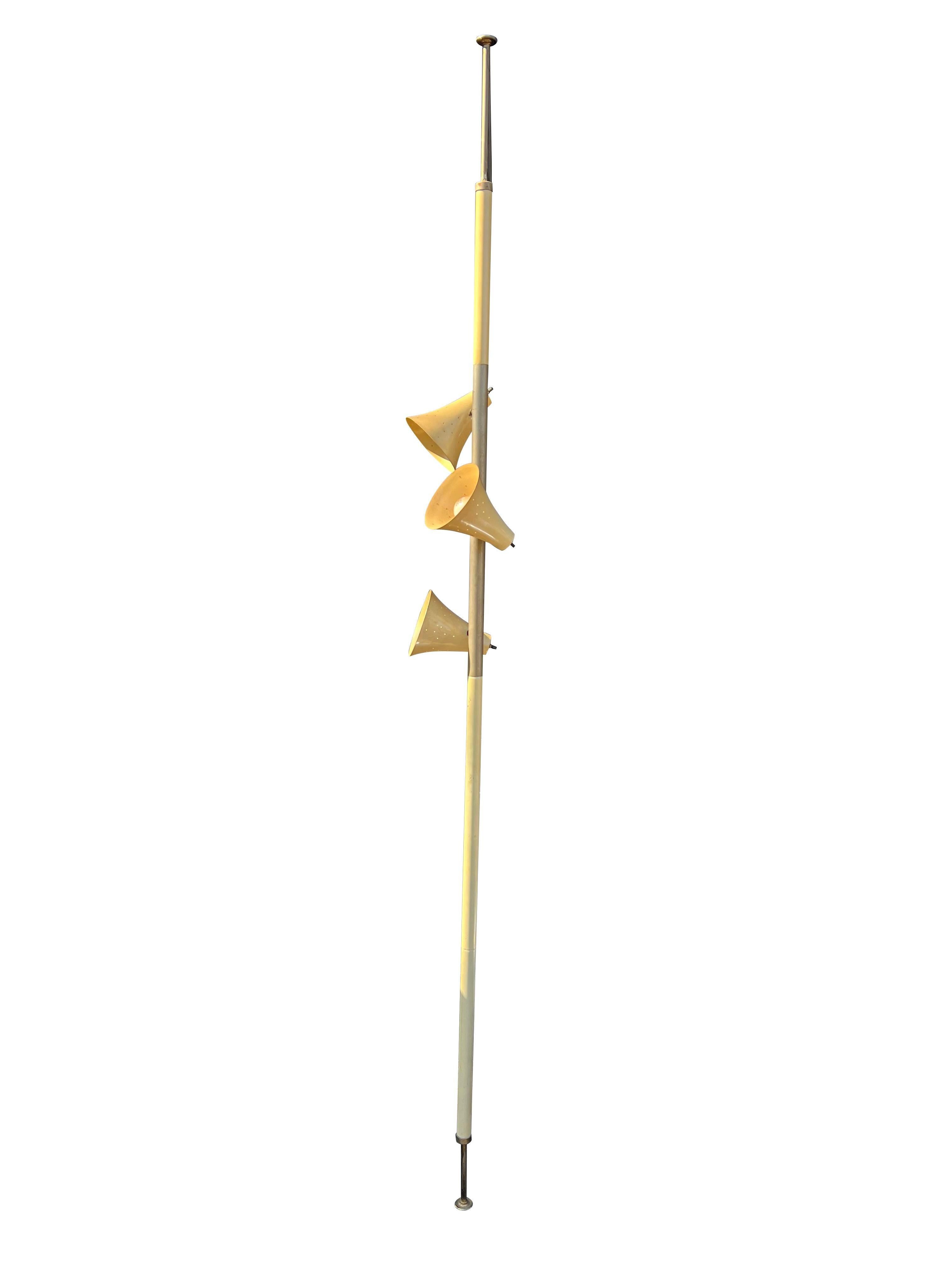 Metal Mid Century Modern Floor to Ceiling Pole Lamp 3 Adjustable Heads in Cream