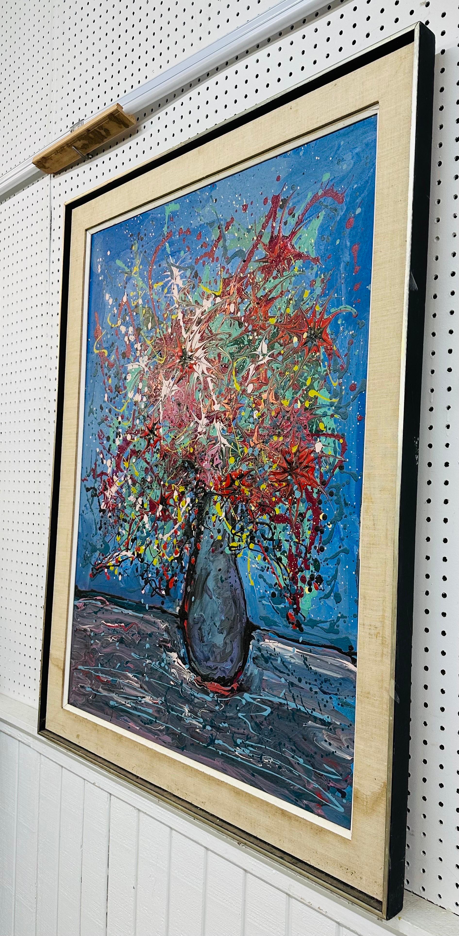 This listing is for a Mid-Century Modern Floral Abstract Expressionist Painting. Featuring an original frame, mixture of colors, date/signature on the back, and wire for hanging. This is an exceptional combination of quality and design!