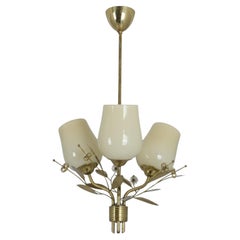 Mid-Century Modern Floral Brass Ceiling Lamp Model ER 77/3, Itsu Finland 1950s