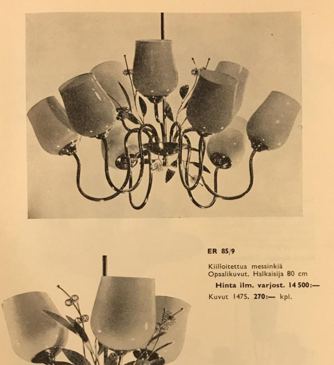 Lampada da soffitto in ottone floreale moderna di metà secolo Modello ER 85/6, Itsu Finlandia 1950s in vendita 4