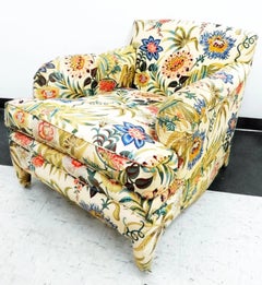 Mid-Century Modern Floral Chintz fully upholstered Armchair, Jacobean, Colorful