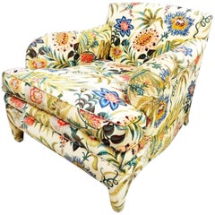 Vintage Mid-Century Modern Floral Chintz fully upholstered Armchair, Jacobean, Colorful