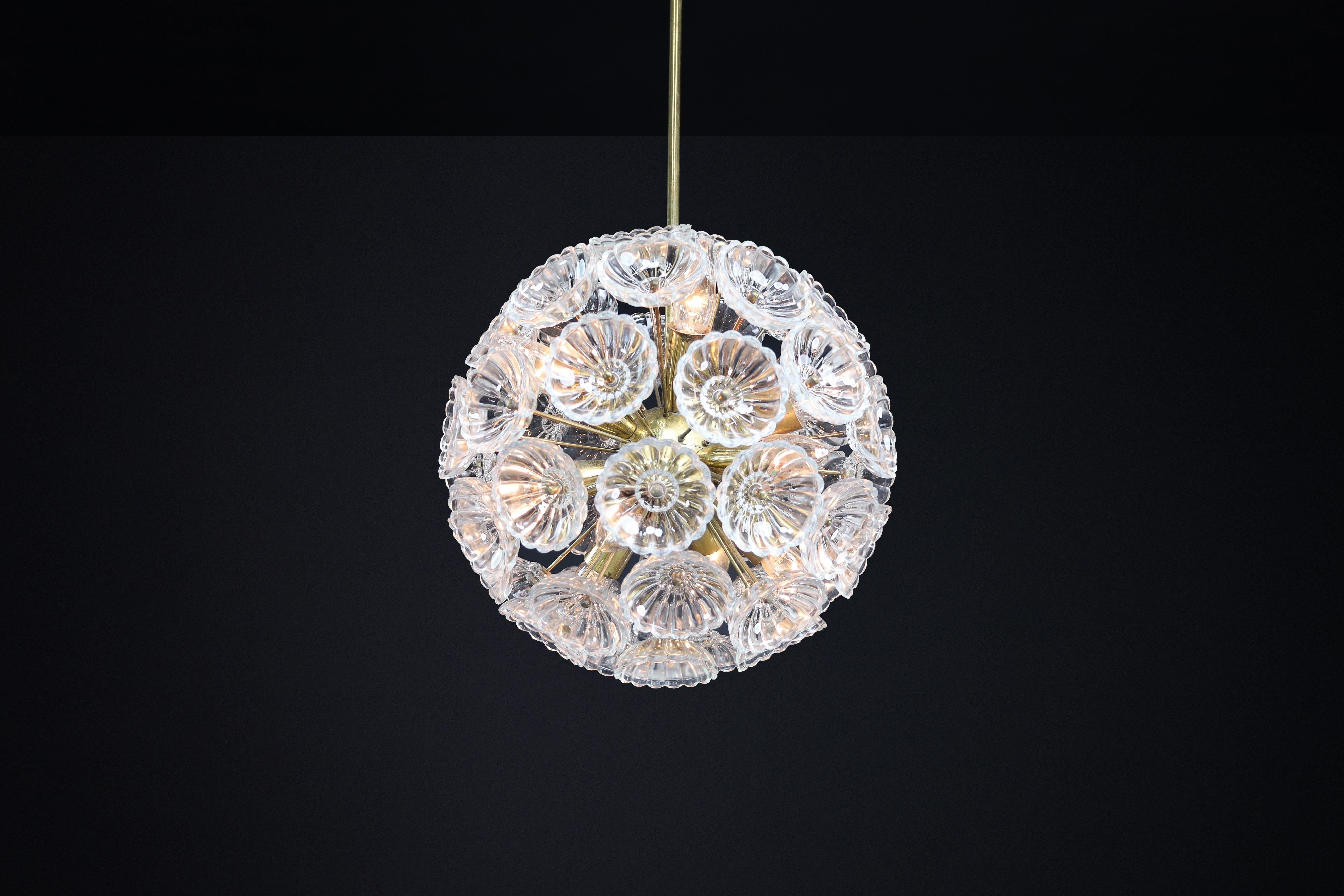 Mid-Century Modern Floral Glass and Brass Chandelier, Germany, 1960s For Sale 6