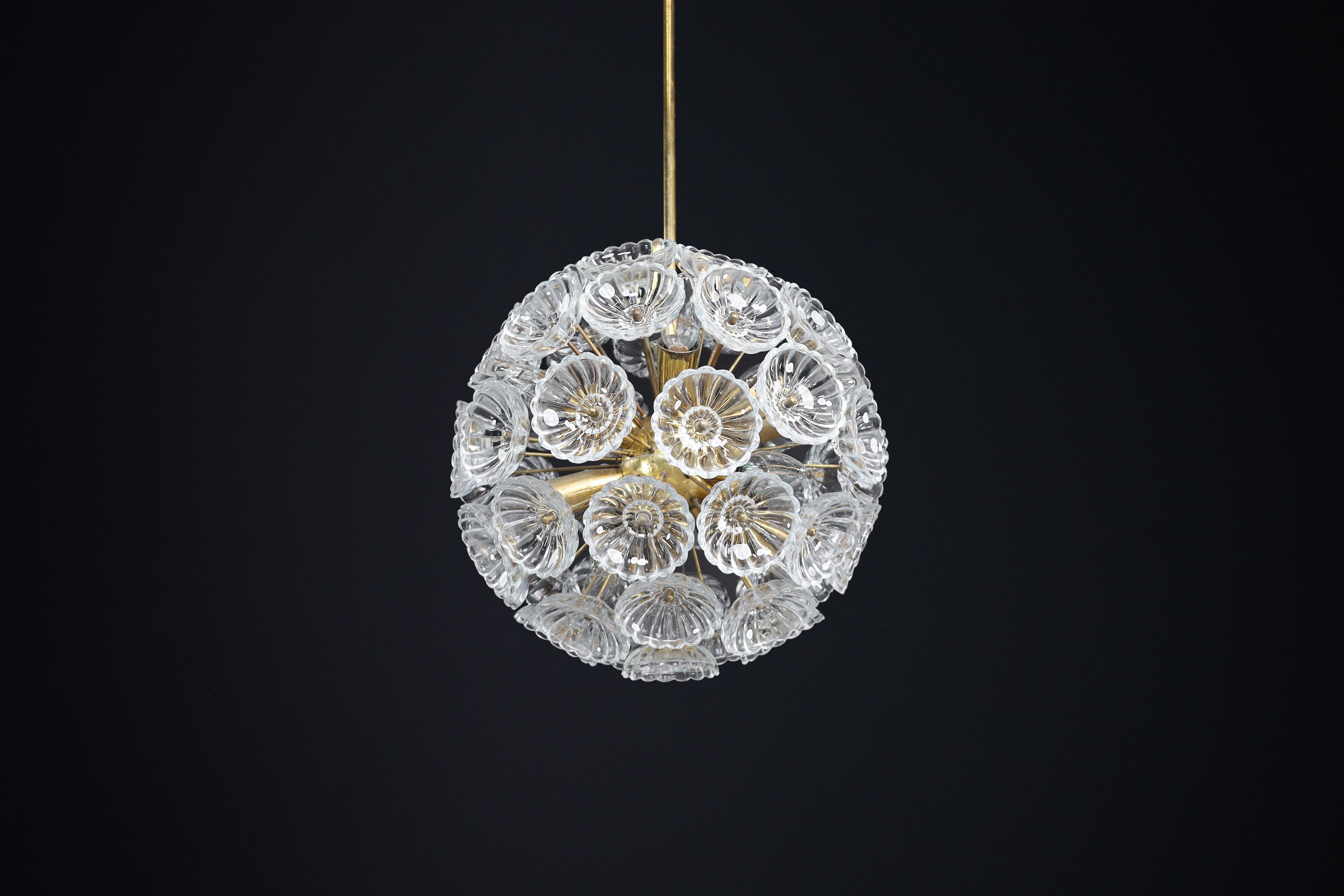 Mid-Century Modern Floral Glass and Brass Chandelier, Germany, 1960s For Sale 7