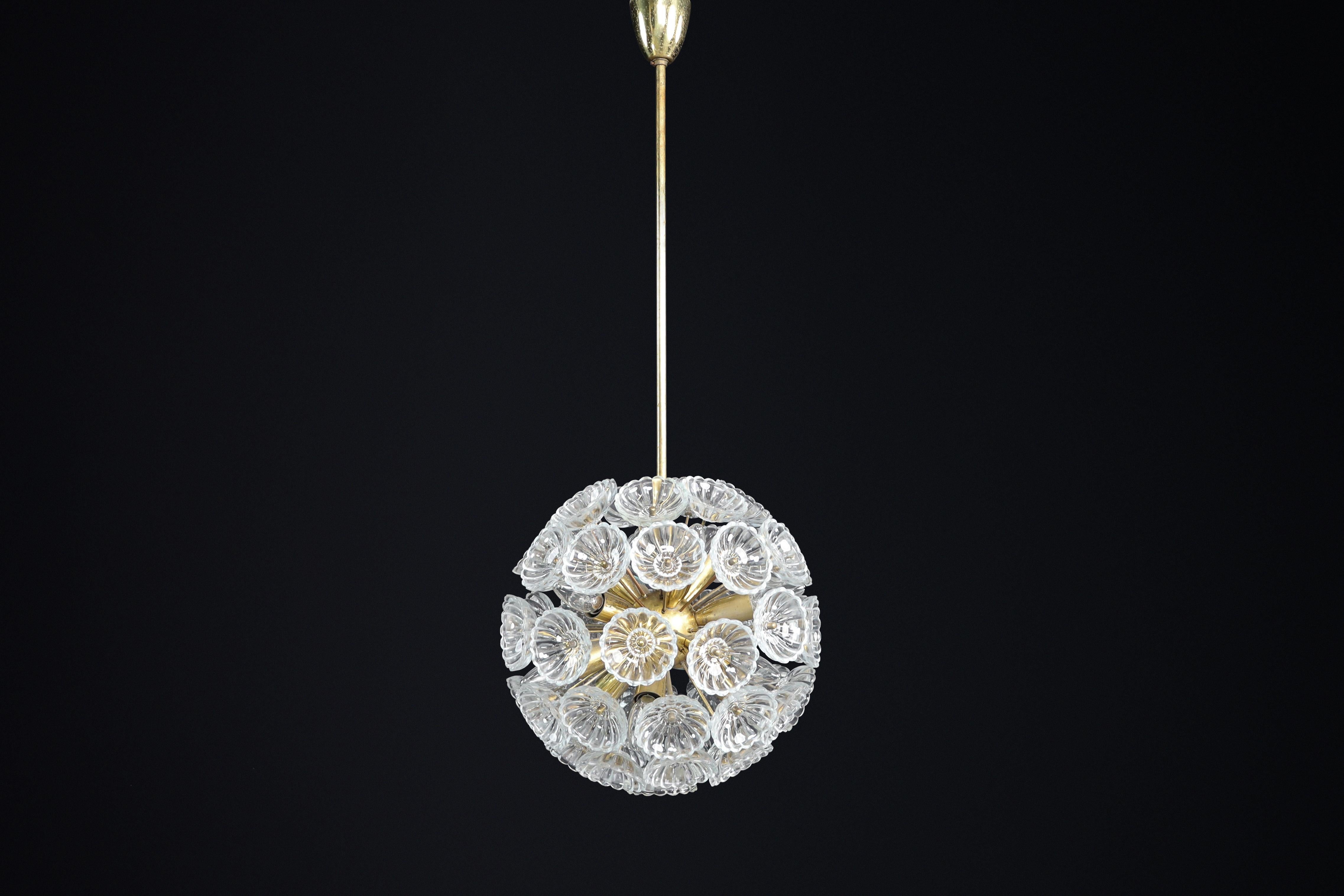 Mid-Century Modern Floral Glass and Brass Chandelier, Germany, 1960s For Sale 8