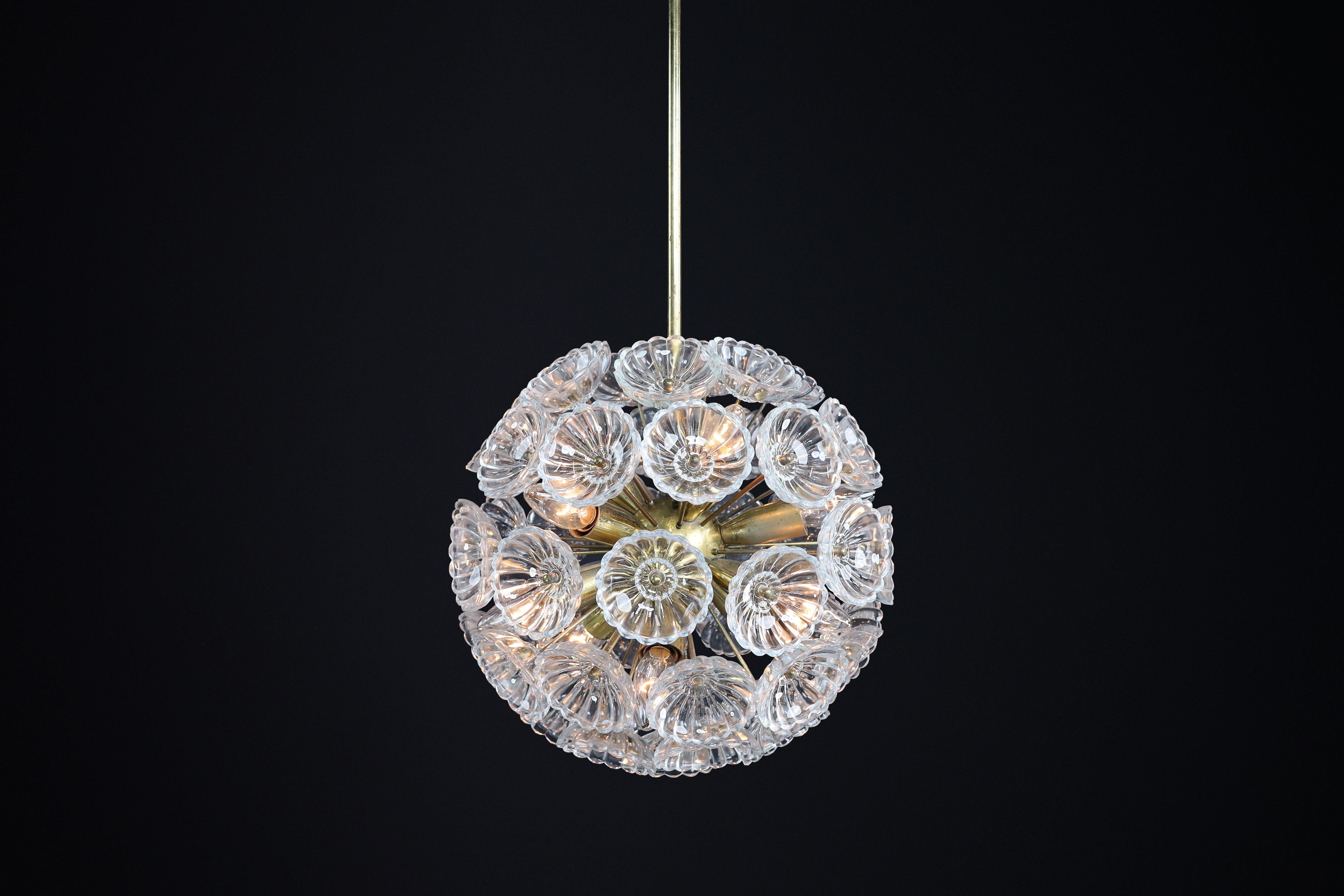 Mid-Century Modern Floral Glass and Brass Chandelier, Germany, 1960s For Sale 2