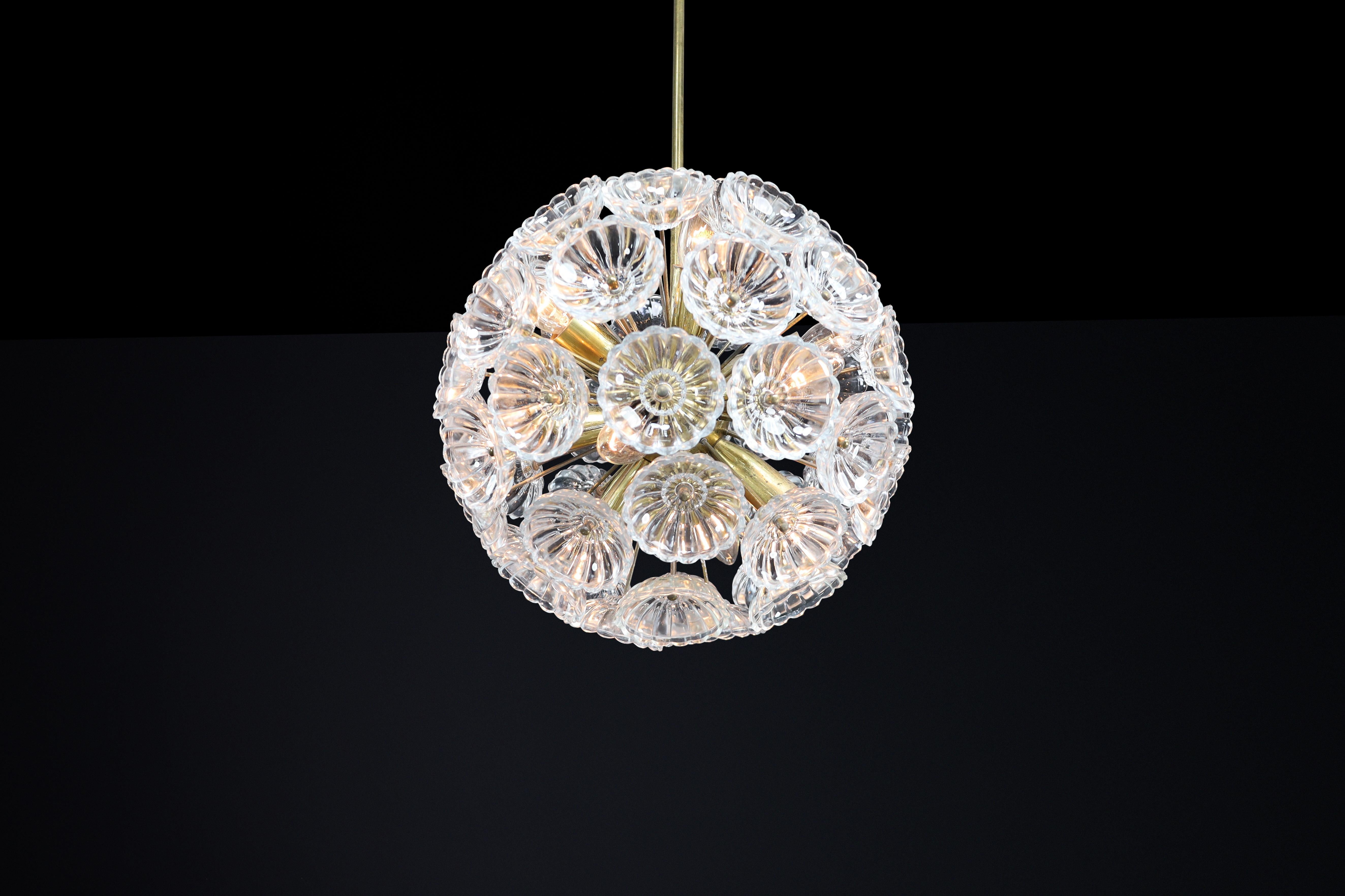 Mid-Century Modern Floral Glass and Brass Chandelier, Germany, 1960s For Sale 3