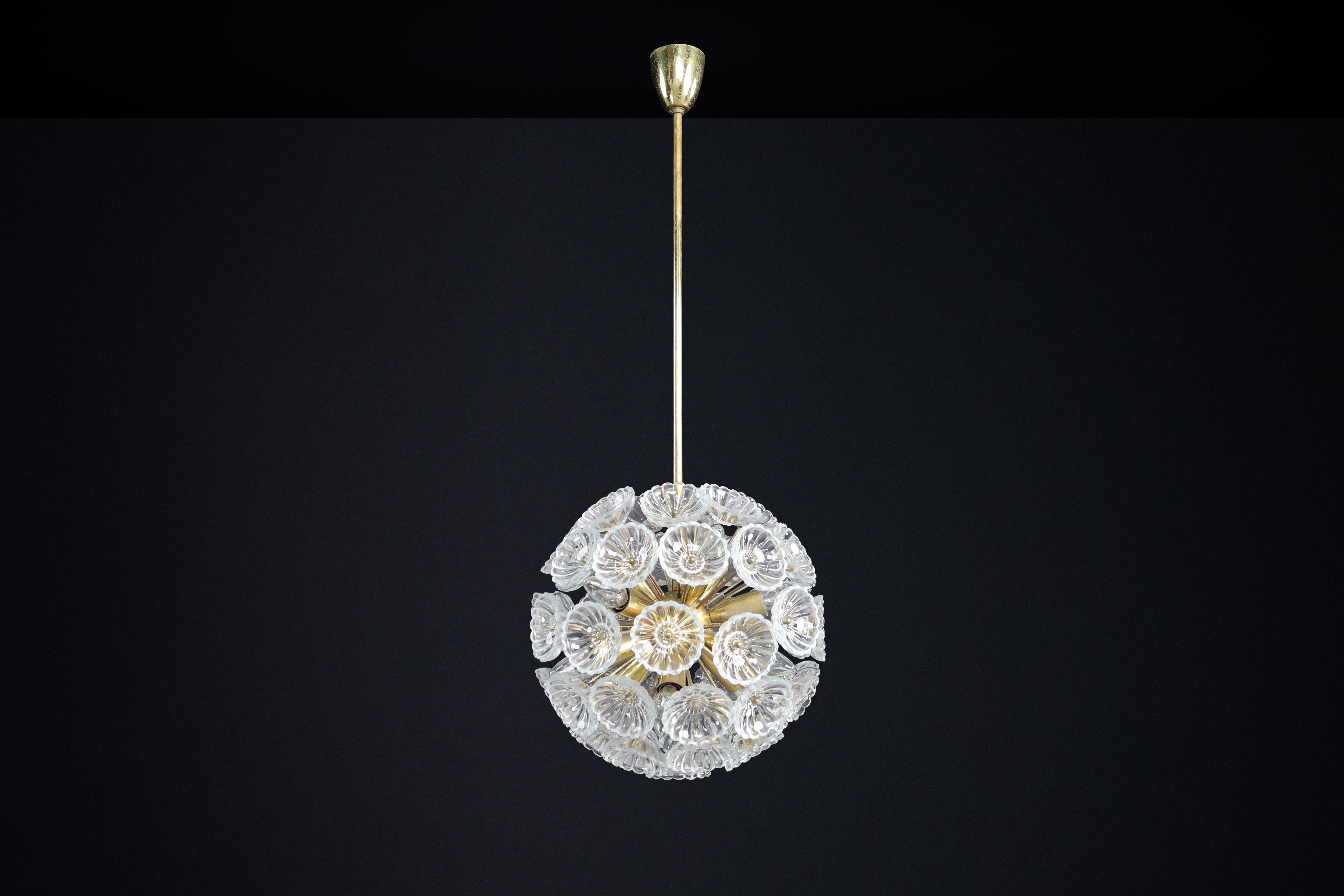 Mid-Century Modern Floral Glass and Brass Chandelier, Germany, 1960s For Sale 5