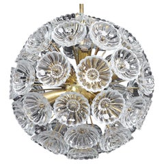 Mid-Century Modern Floral Glass and Brass Chandelier, Germany, 1960s