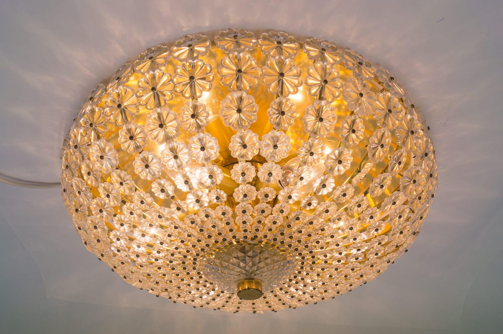 Hollywood Regency Mid-Century Modern Floral Glass Wall and Ceiling Lamp, 1960s