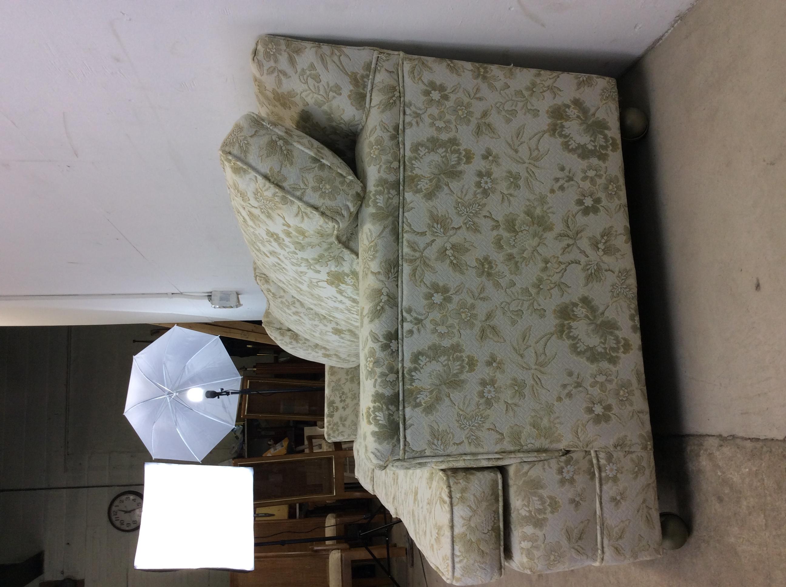 American Mid Century Modern Floral Patterned 3 Seater Sofa on Wheels For Sale