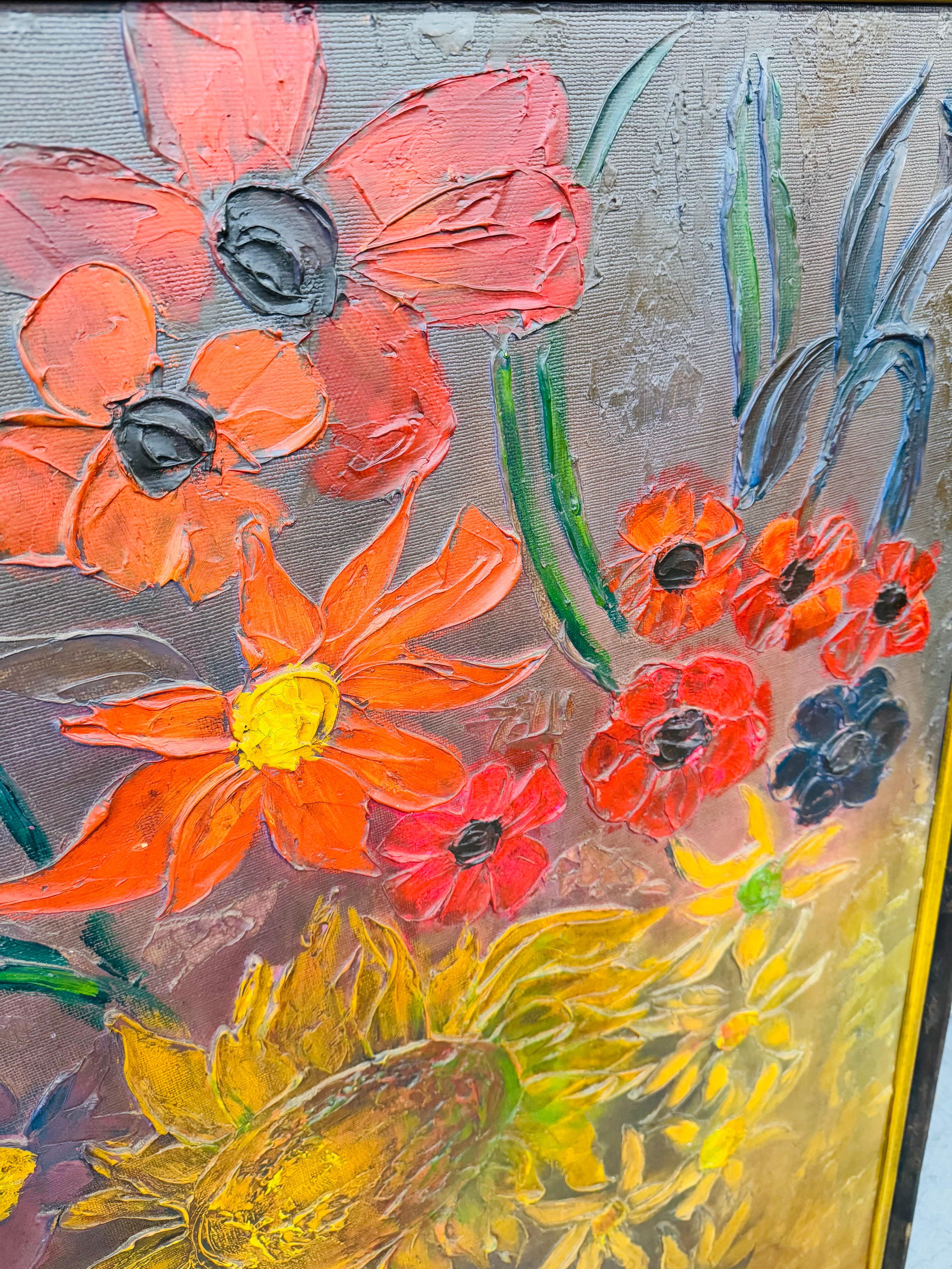 Mid-Century Modern Floral Still Life Painting In Good Condition For Sale In Clarksboro, NJ