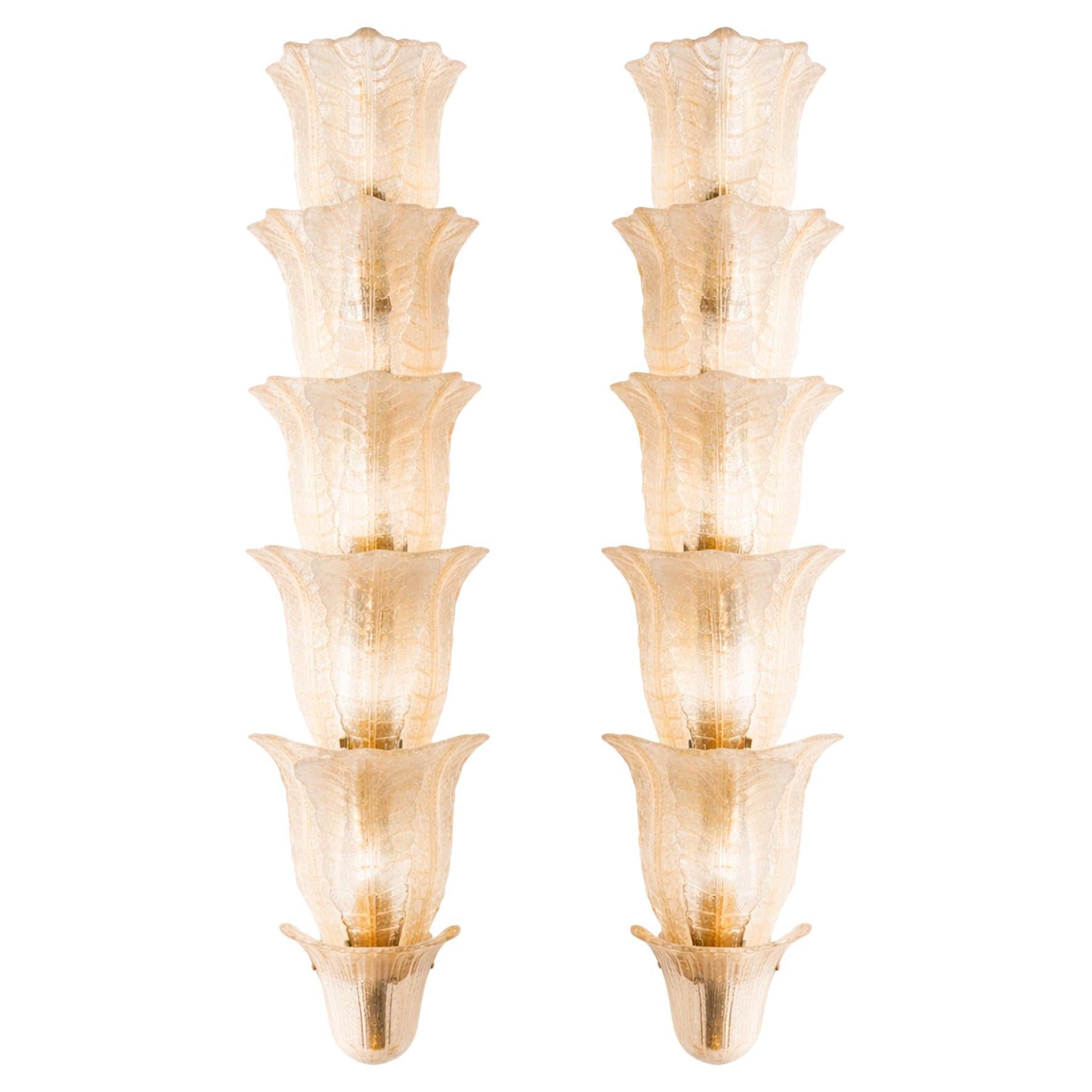 Mid-Century Modern Floral Translucent Murano Glass Pair Of Italian Sconces