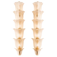 Paire d'appliques italiennes en verre de Murano translucide et floral du milieu du siècle dernier