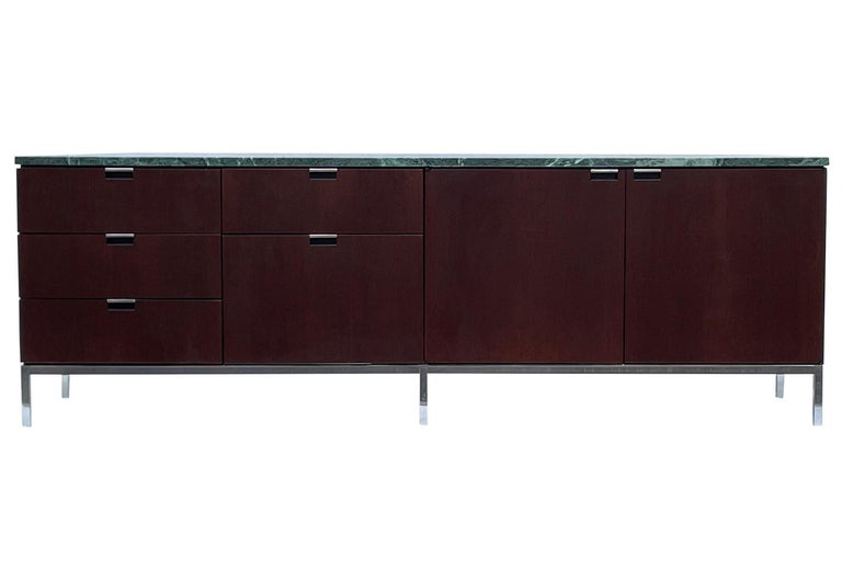 Mid Century Modern Florence Knoll for Knoll Green Verde Marble Top Credenza In Good Condition In Philadelphia, PA