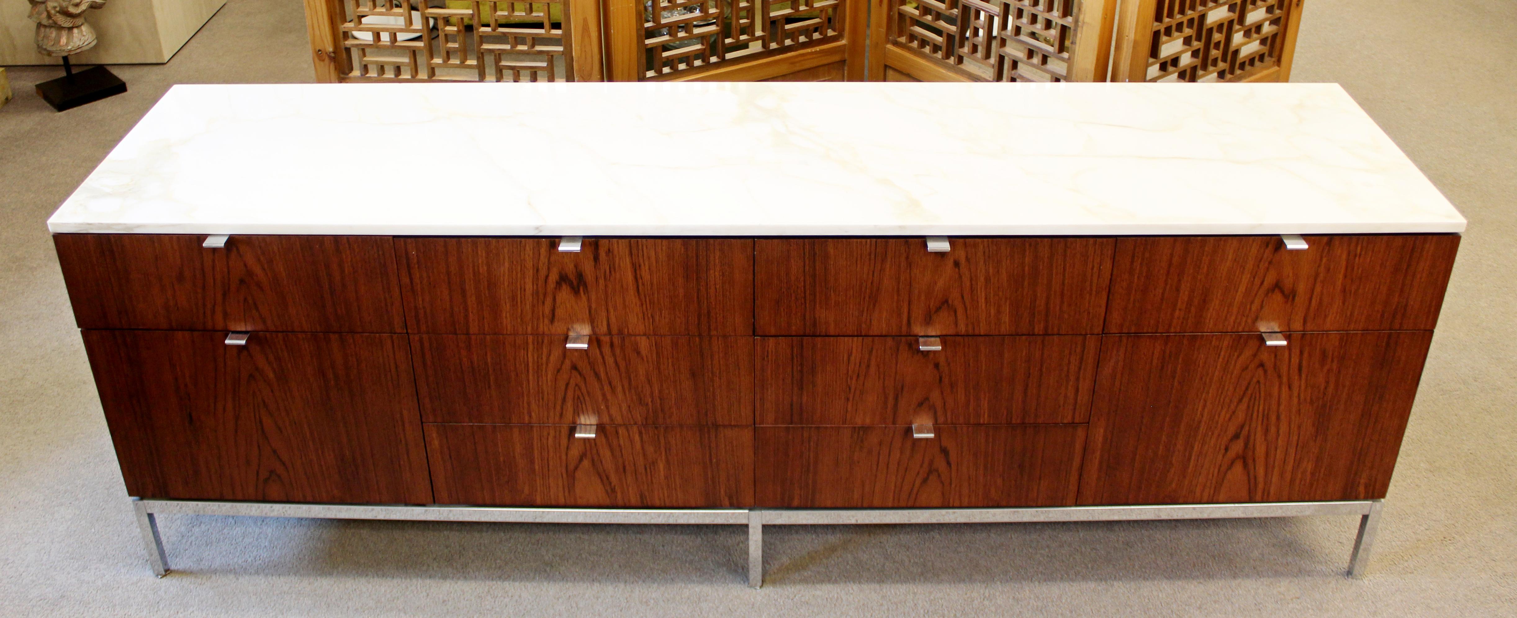American Mid-Century Modern Florence Knoll for Knoll Int. Rosewood Marble Credenza, 1960s