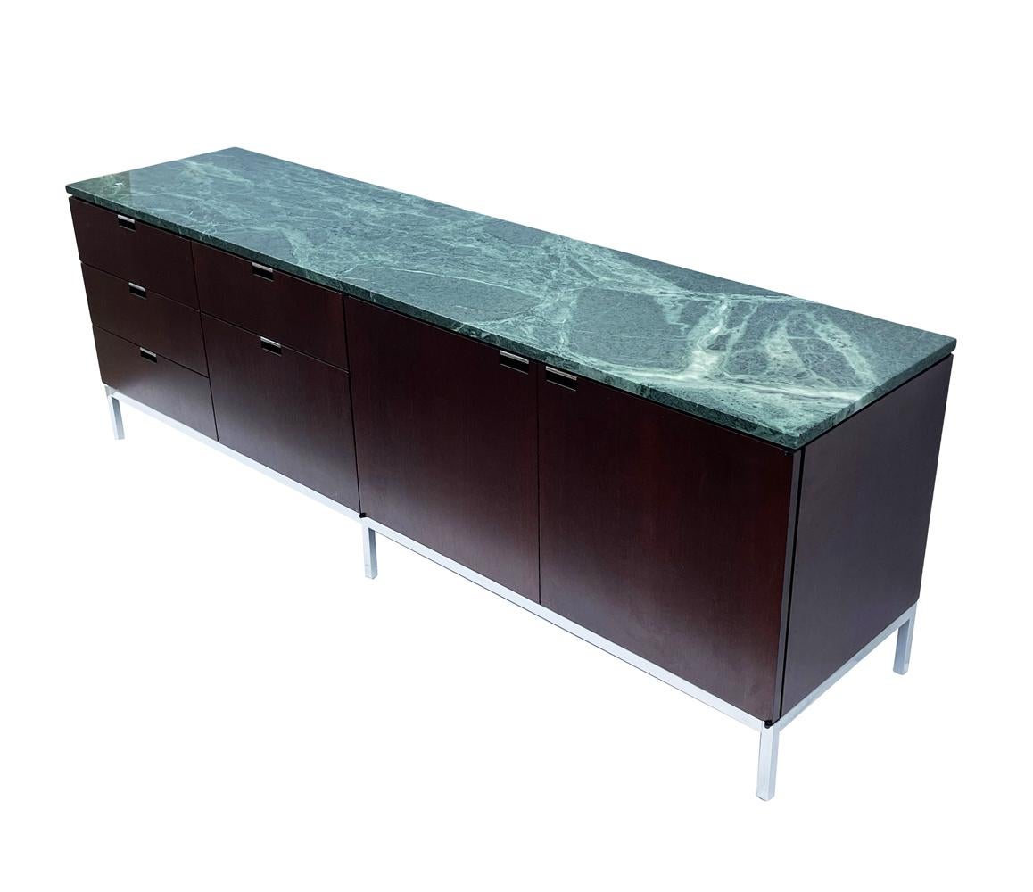 American Mid-Century Modern Florence Knoll Green Verde Marble Top Credenza or Cabinet For Sale