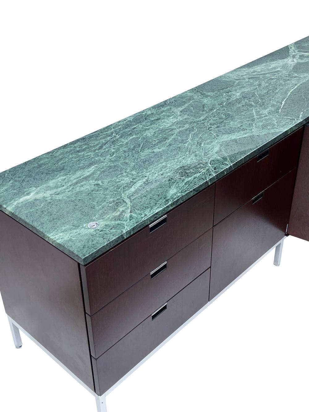 Late 20th Century Mid-Century Modern Florence Knoll Green Verde Marble Top Credenza or Cabinet For Sale