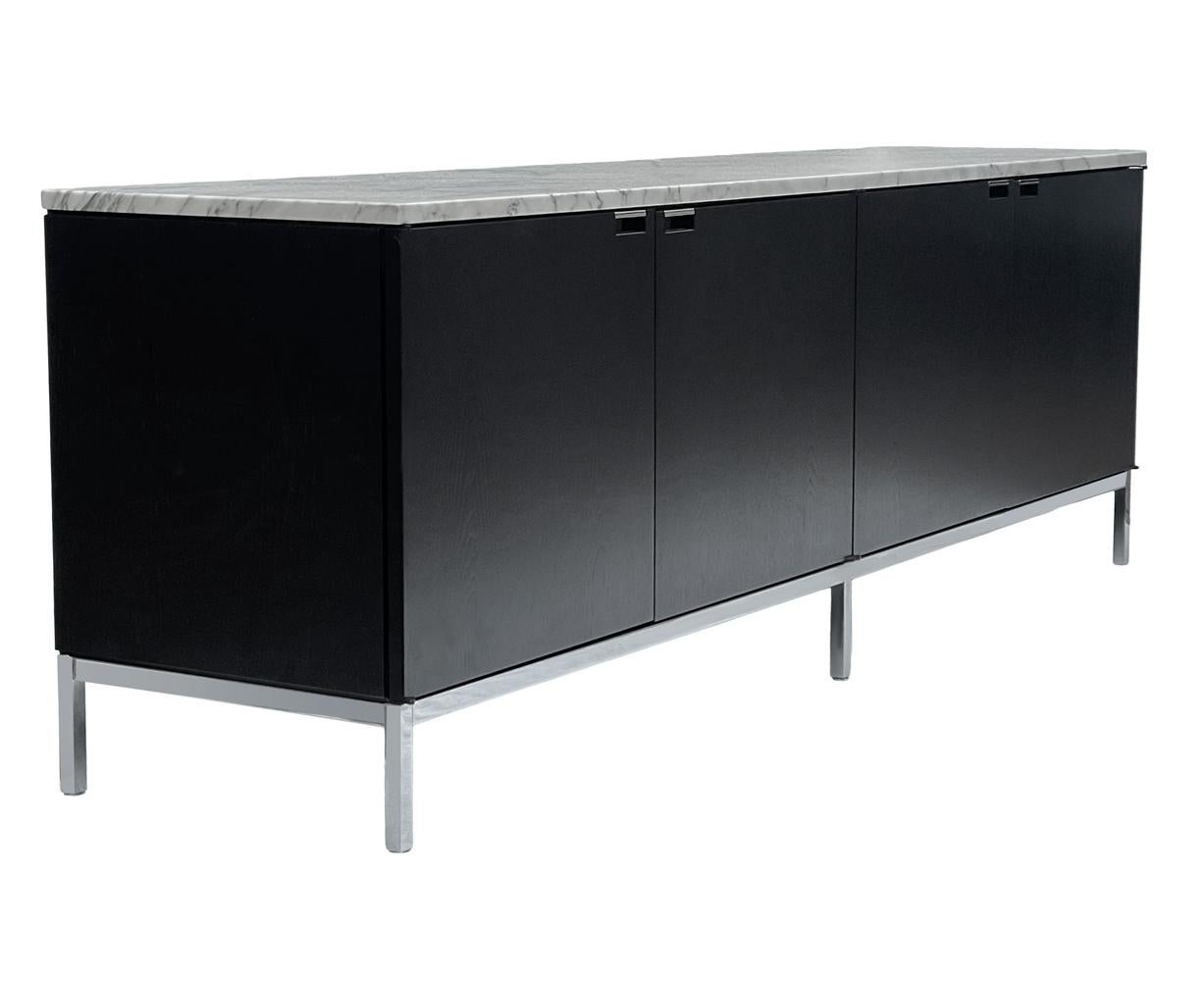 American Mid-Century Modern Florence Knoll Marble Credenza or Media Cabinet in Ebony Wood