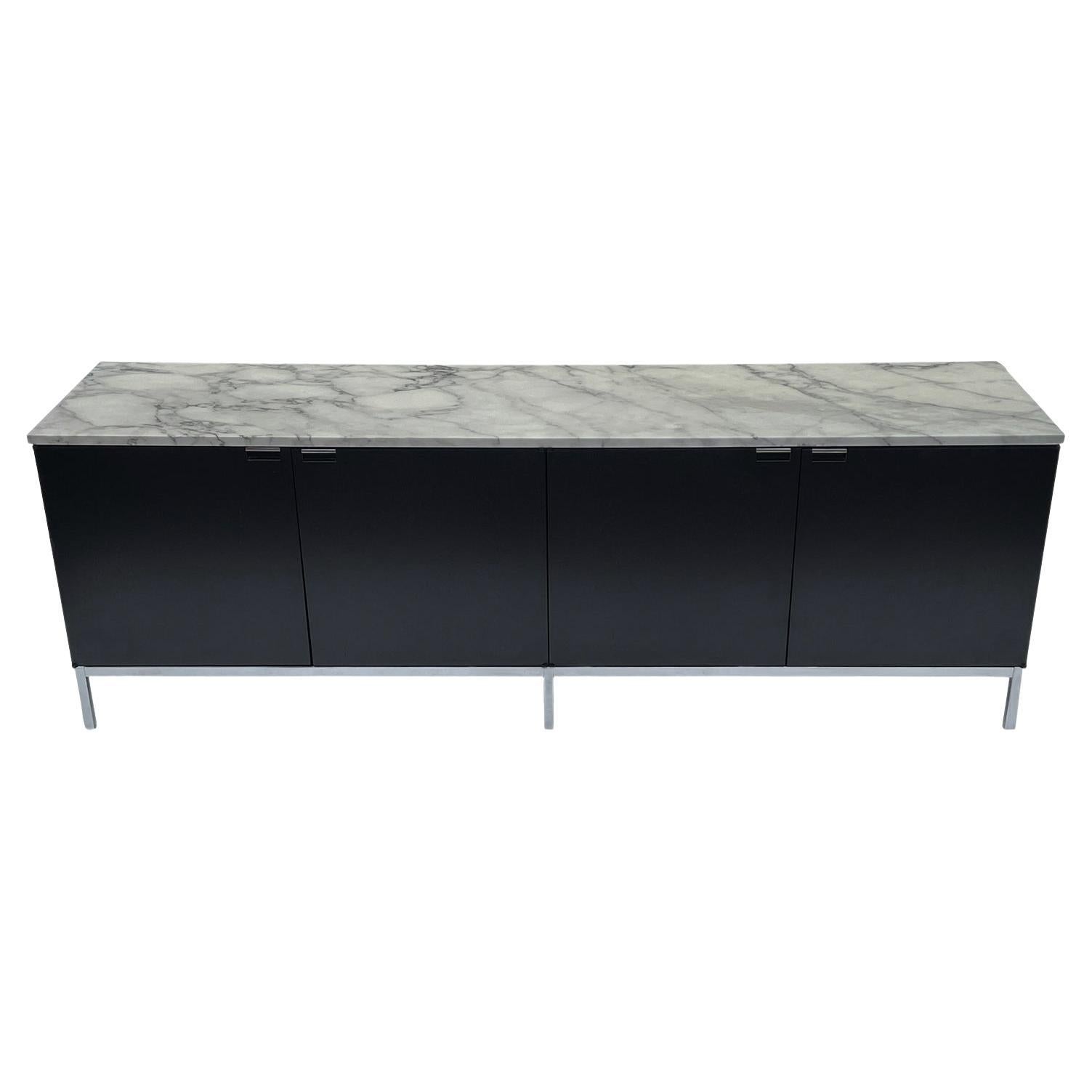 Mid-Century Modern Florence Knoll Marble Credenza or Media Cabinet in Ebony Wood