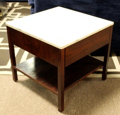 Vintage Mid-Century Modern Florence Knoll Nightstand Side Table Rosewood & Marble, 1960s