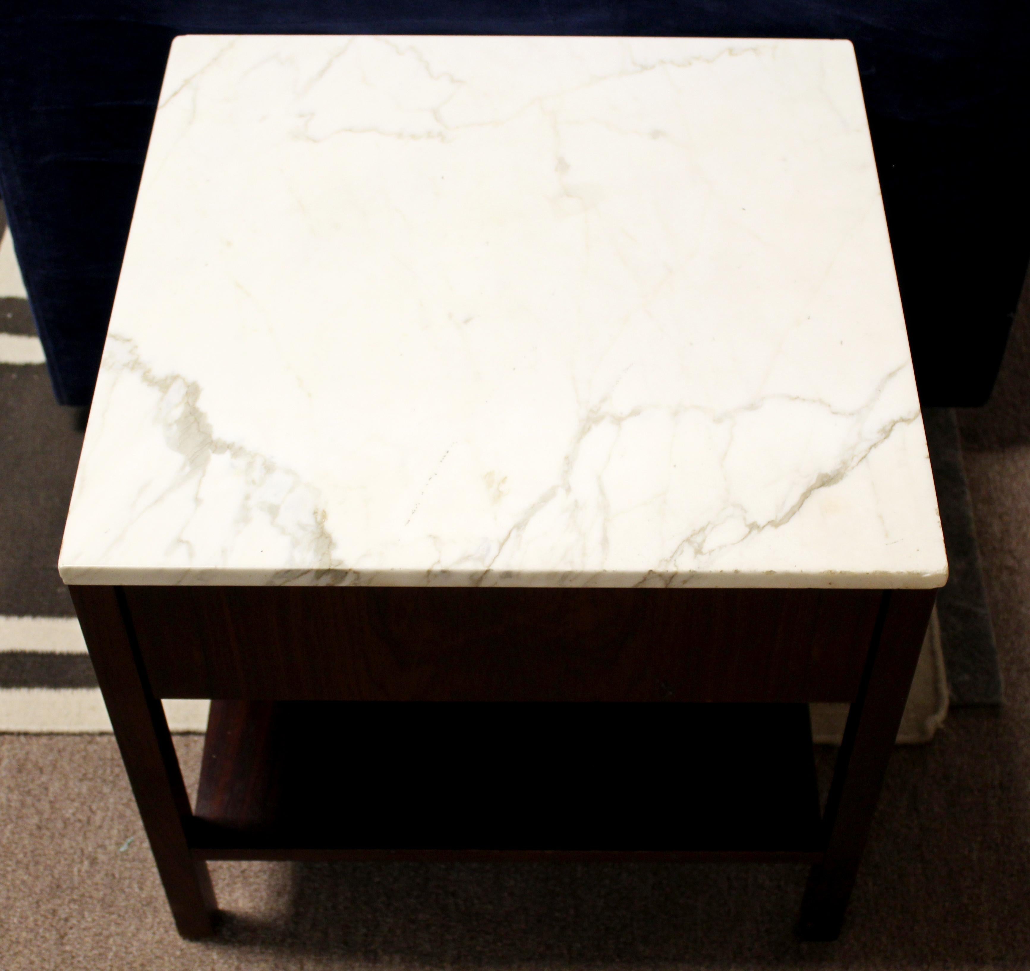 Mid-Century Modern Florence Knoll Nightstand Side Table Rosewood & Marble, 1960s 1
