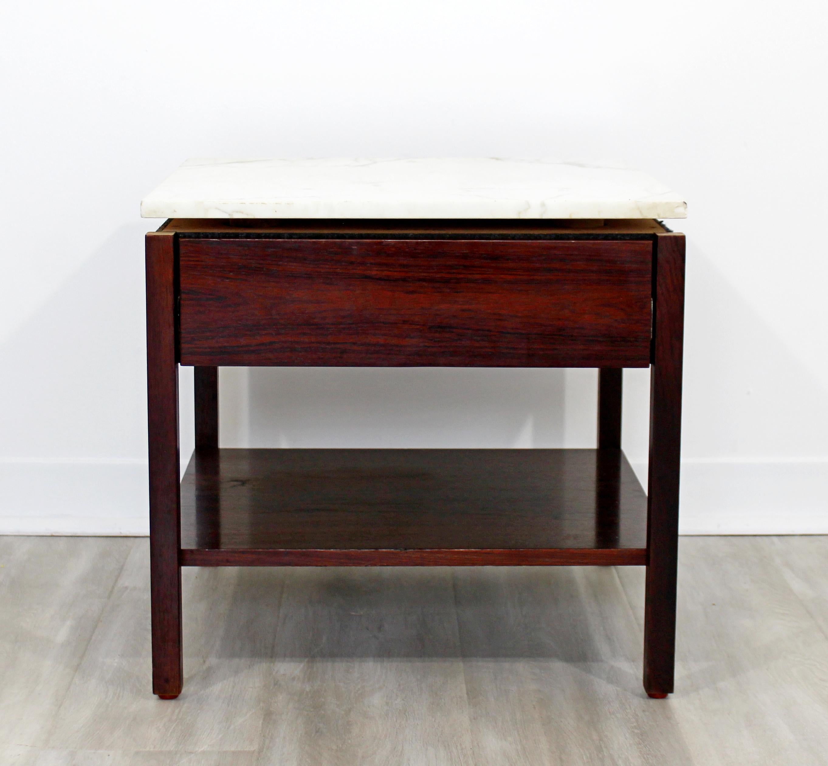 American Mid-Century Modern Florence Knoll Nightstand Side Table Rosewood & Marble, 1960s