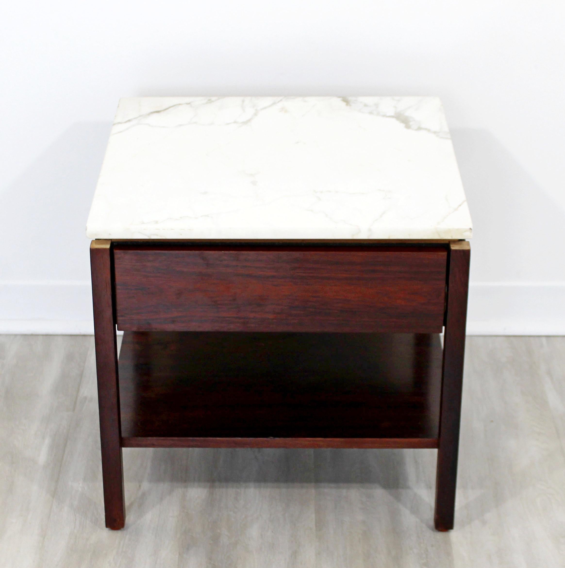 Mid-Century Modern Florence Knoll Nightstand Side Table Rosewood & Marble, 1960s In Good Condition In Keego Harbor, MI