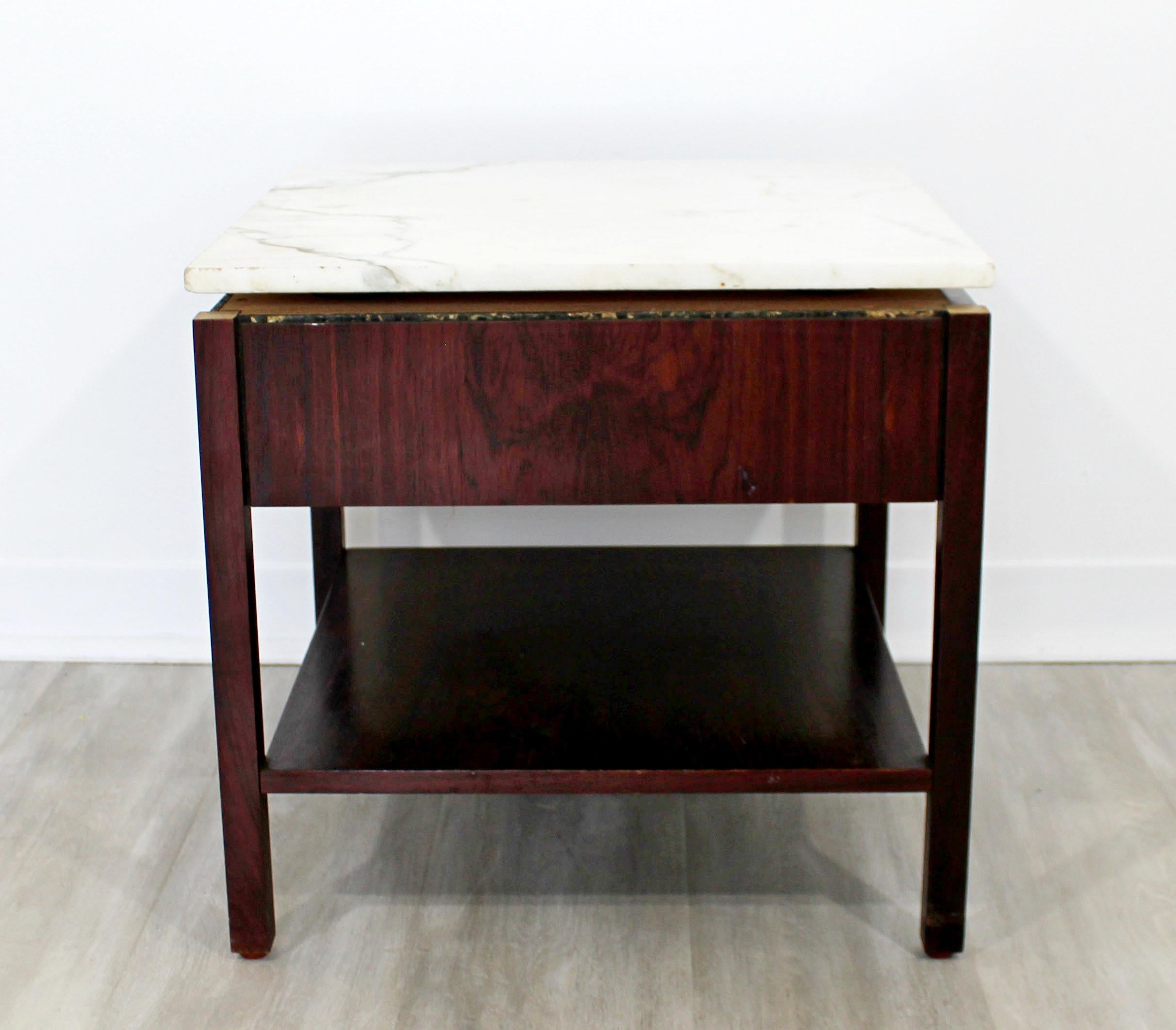 Wood Mid-Century Modern Florence Knoll Nightstand Side Table Rosewood & Marble, 1960s