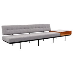 Mid-Century Modern Florence Knoll Sofa with Walnut Table Attachment, 1950s