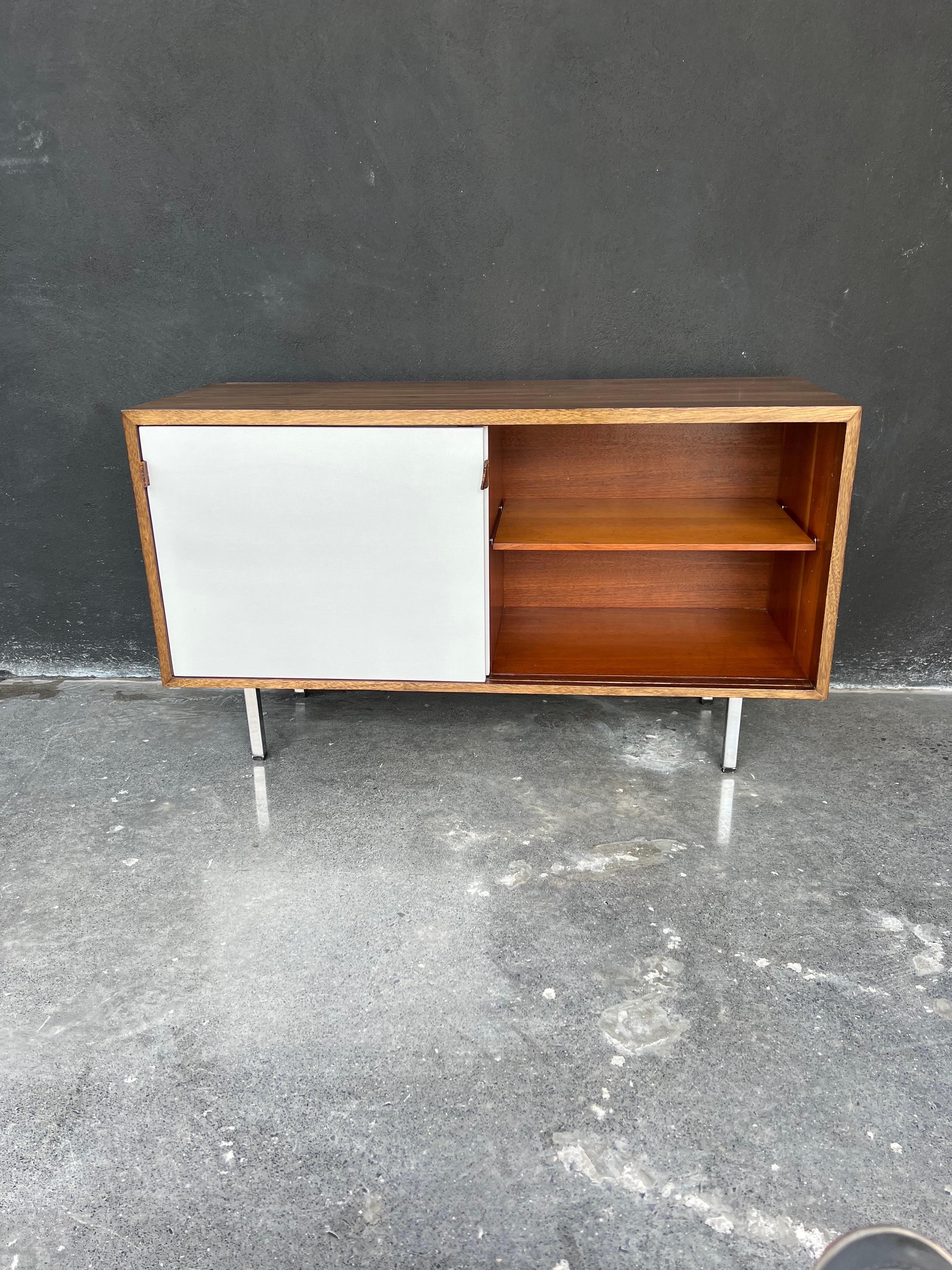 As part of the furniture of Cydsa (Celulosa y Derivados, S.A.) founded in 1945 in Mexico, credenza in walnut, with two shelves by side, restored on the outside and changing the colors of the two doors to give it that new cheerful touch, ready to be