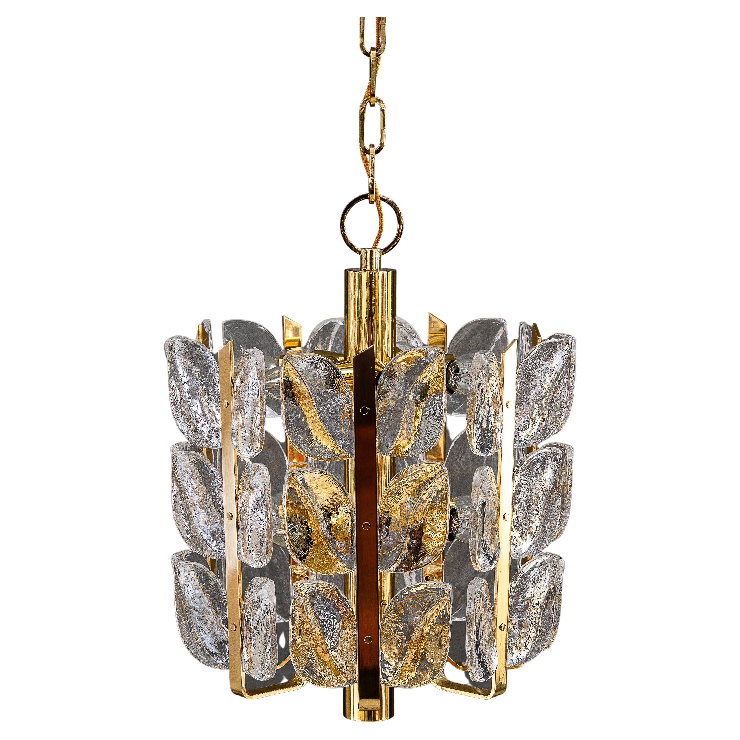 Mid - Century Modern "Florida" Chandelier by Kalmar, Glass and Brass, 1970s For Sale