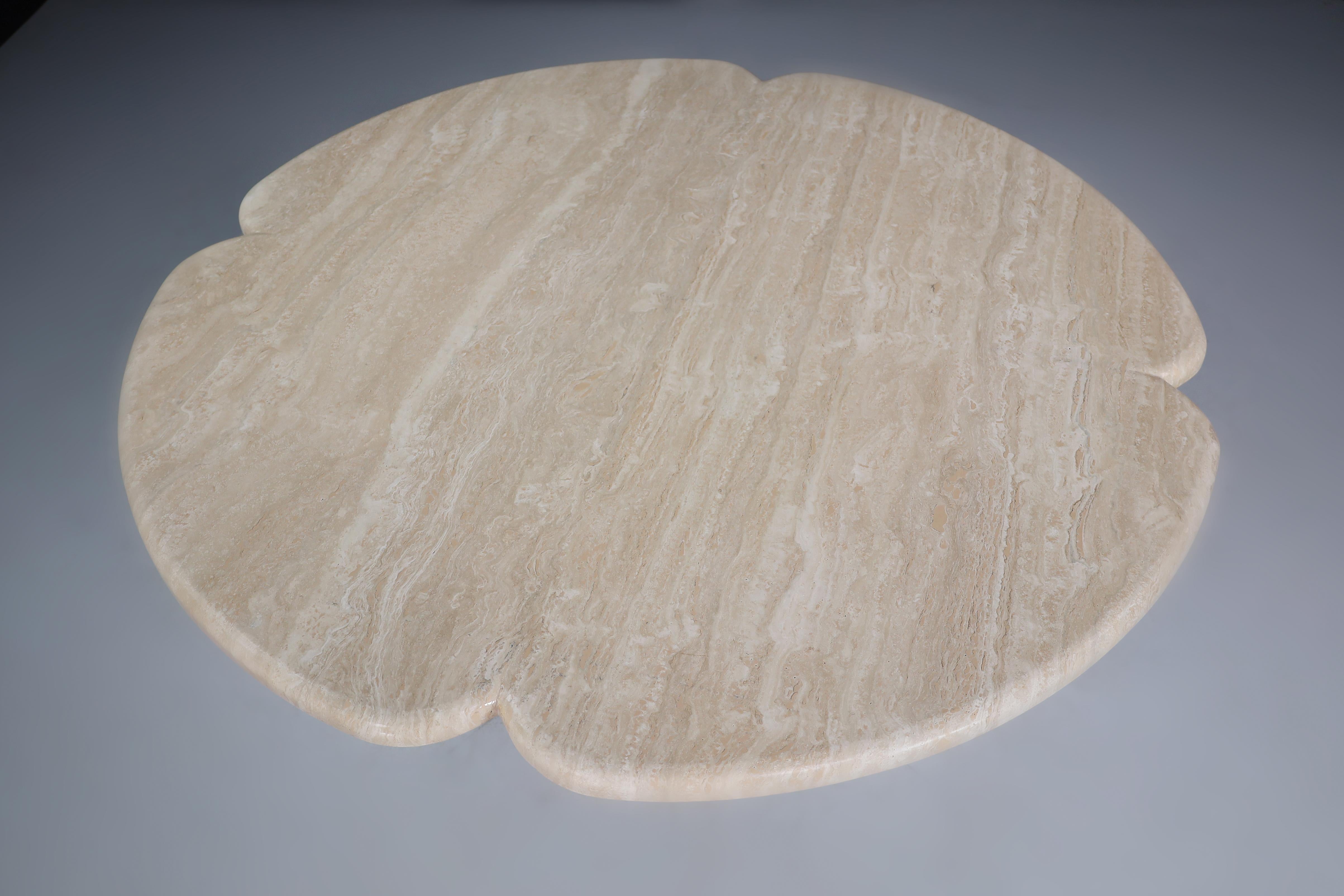 Mid-Century Modern Flower Shaped Top Travertine Dining Table, Italy, 1970s 5