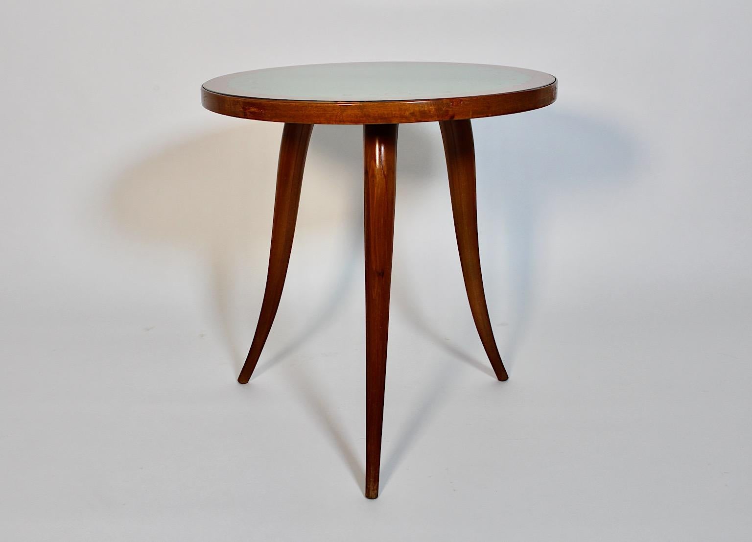 Tavolino da caffè Mid Century Modern Flowers Walnut Green Glass Gio Ponti 1940s Italia in vendita 4