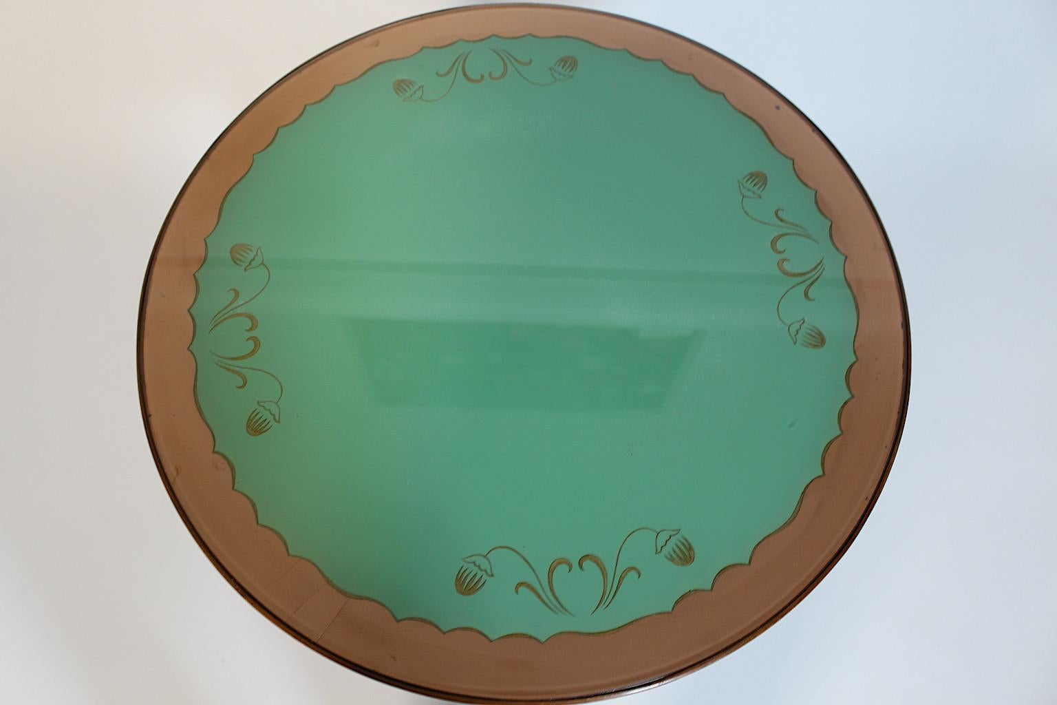 Tavolino da caffè Mid Century Modern Flowers Walnut Green Glass Gio Ponti 1940s Italia in vendita 7