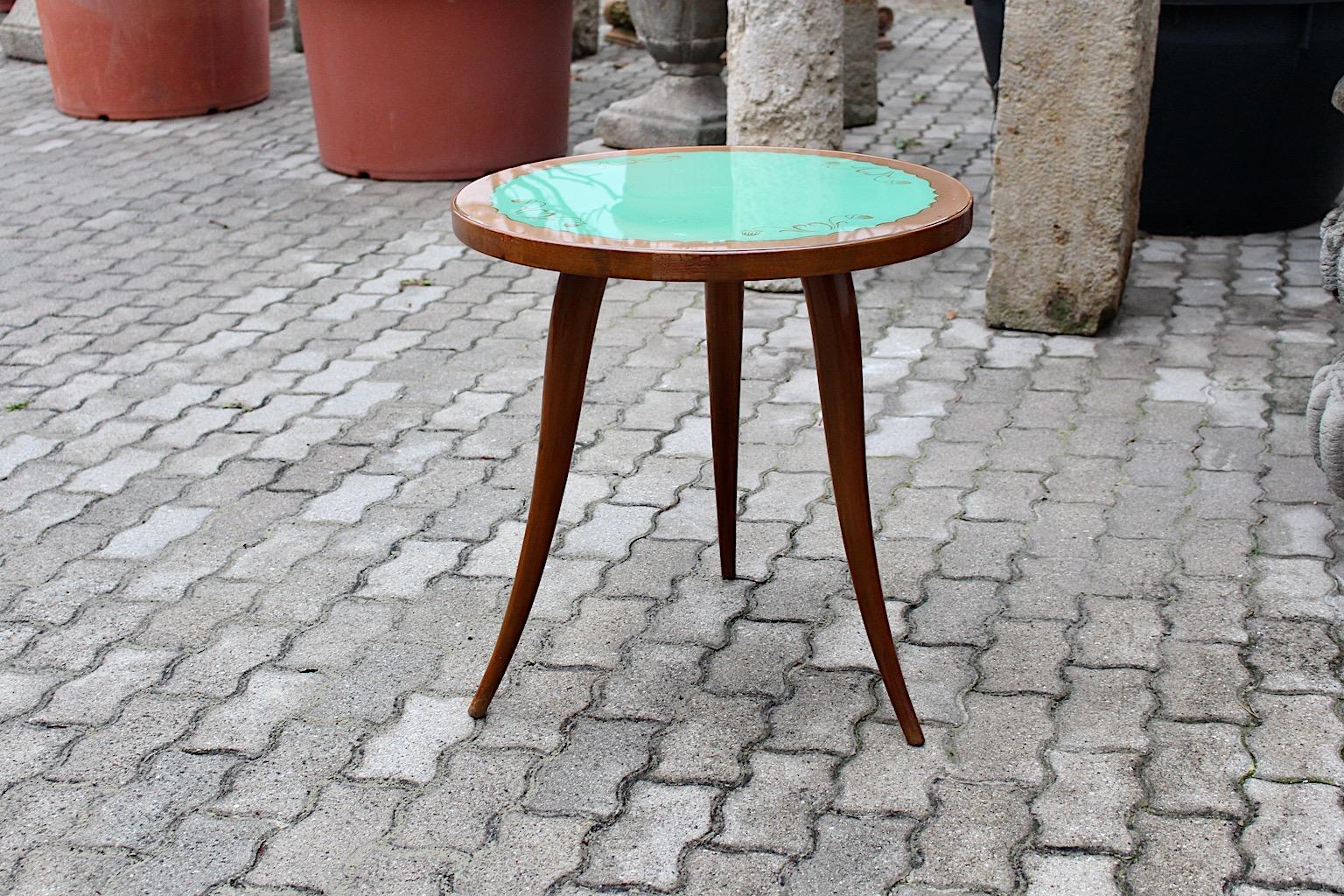 Tavolino da caffè Mid Century Modern Flowers Walnut Green Glass Gio Ponti 1940s Italia in vendita 8