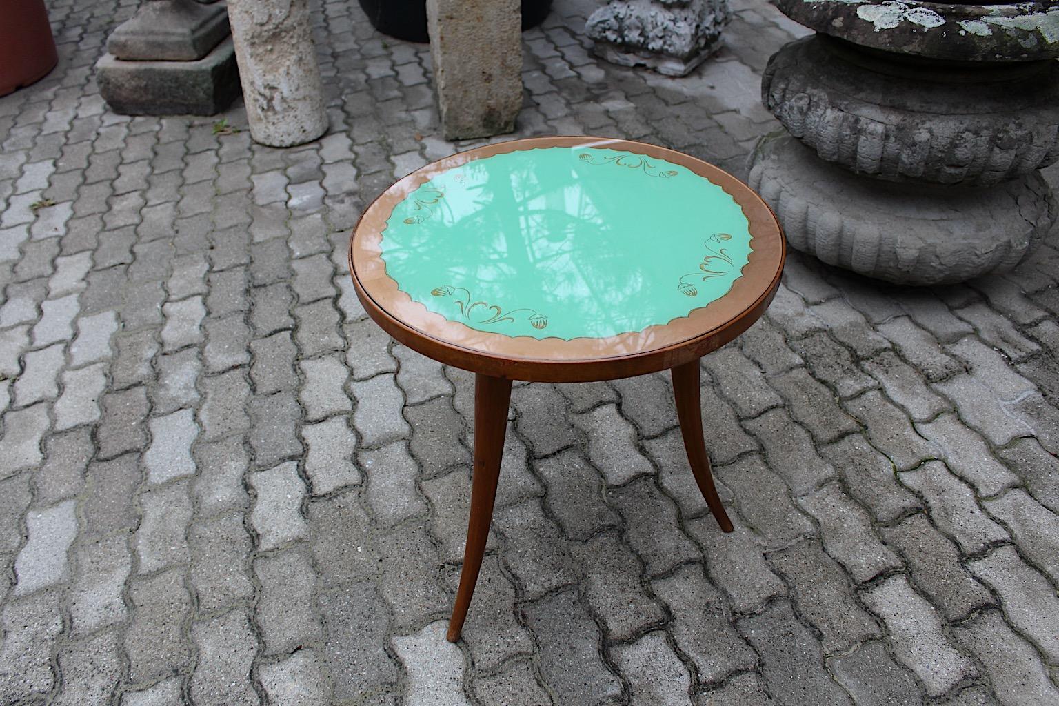 Tavolino da caffè Mid Century Modern Flowers Walnut Green Glass Gio Ponti 1940s Italia in vendita 9