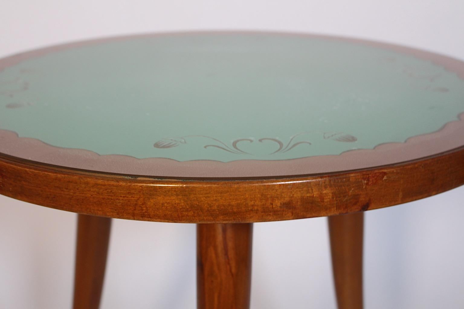 Tavolino da caffè Mid Century Modern Flowers Walnut Green Glass Gio Ponti 1940s Italia in vendita 11