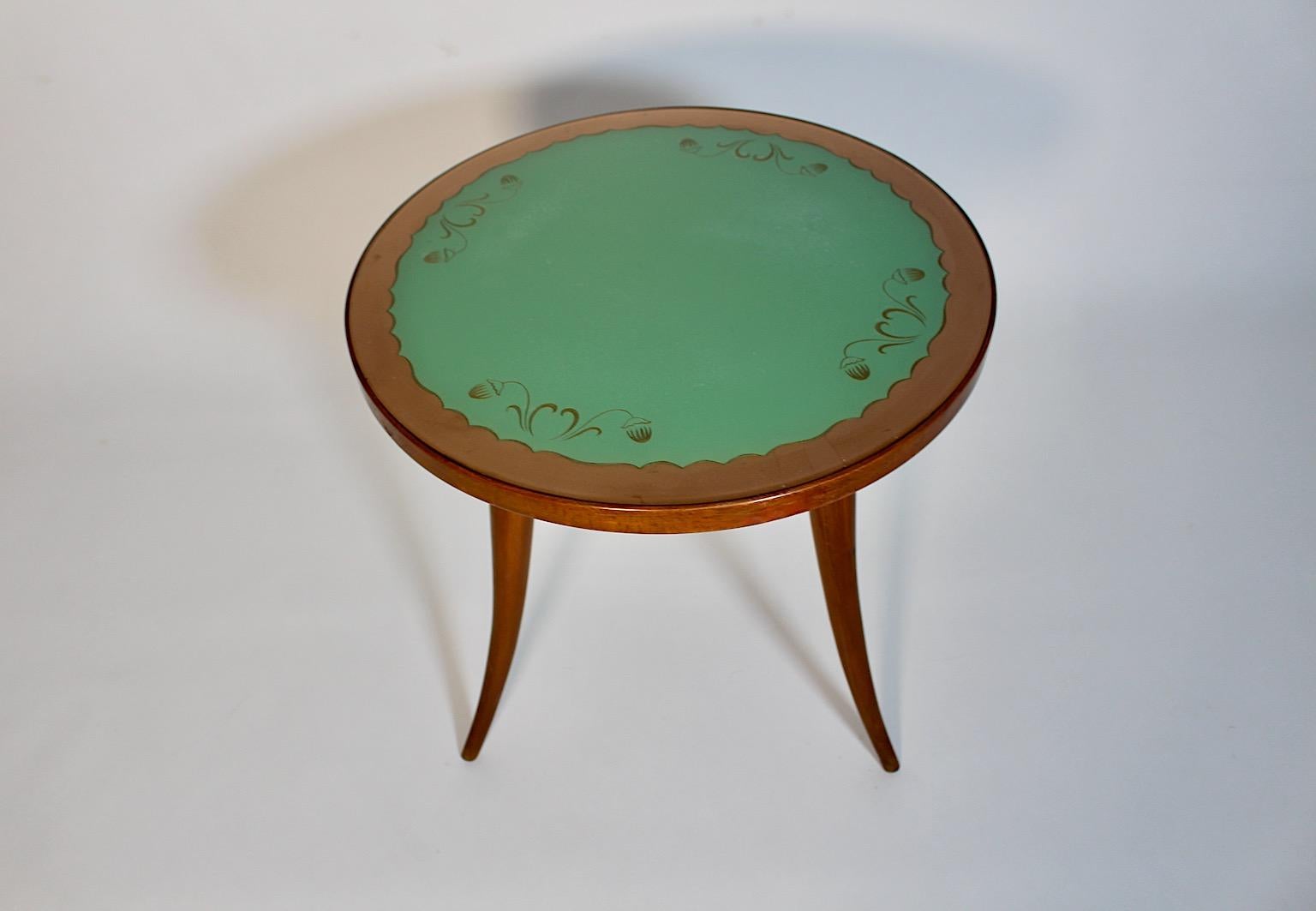 Italiano Tavolino da caffè Mid Century Modern Flowers Walnut Green Glass Gio Ponti 1940s Italia in vendita