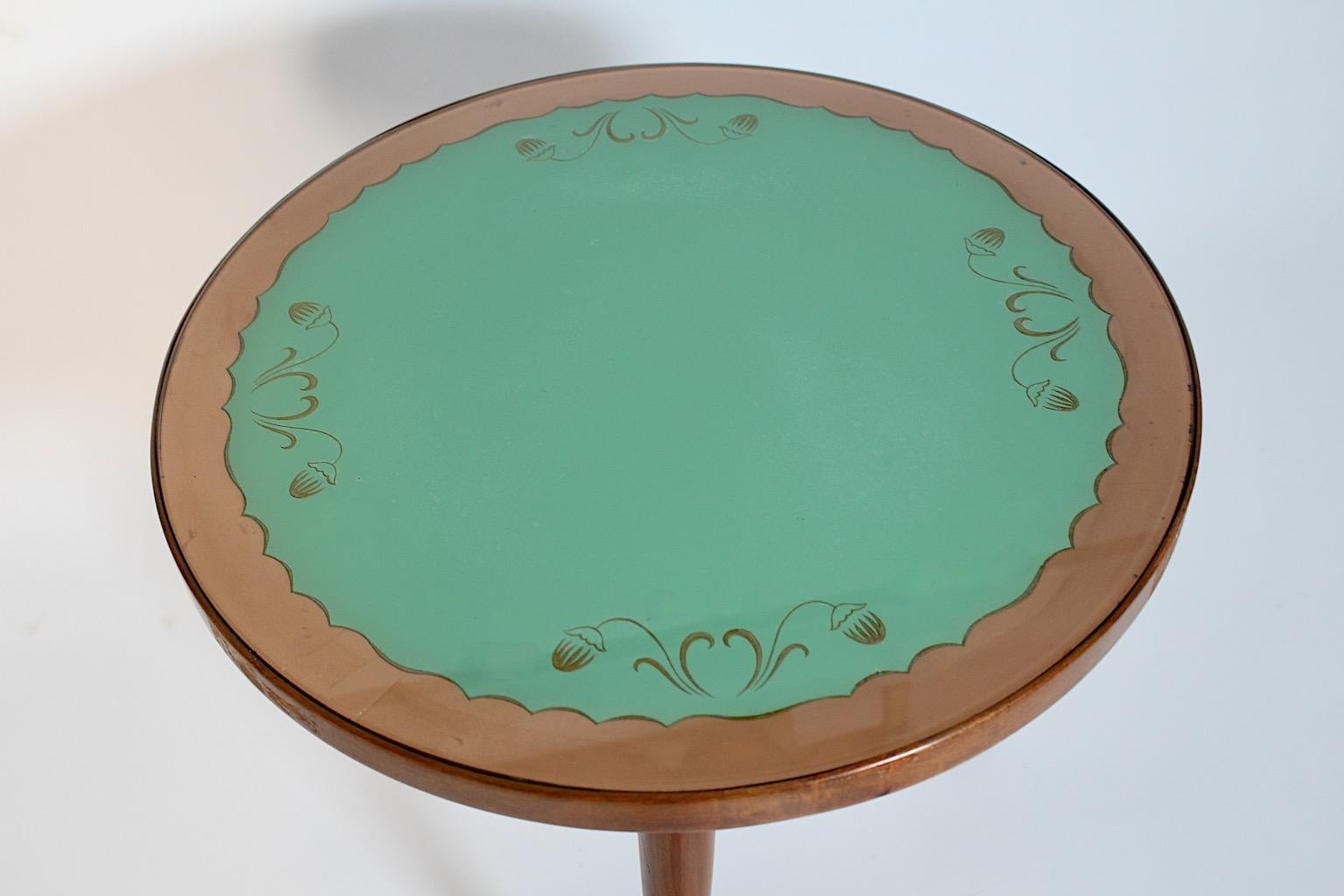 Tavolino da caffè Mid Century Modern Flowers Walnut Green Glass Gio Ponti 1940s Italia In condizioni buone in vendita a Vienna, AT
