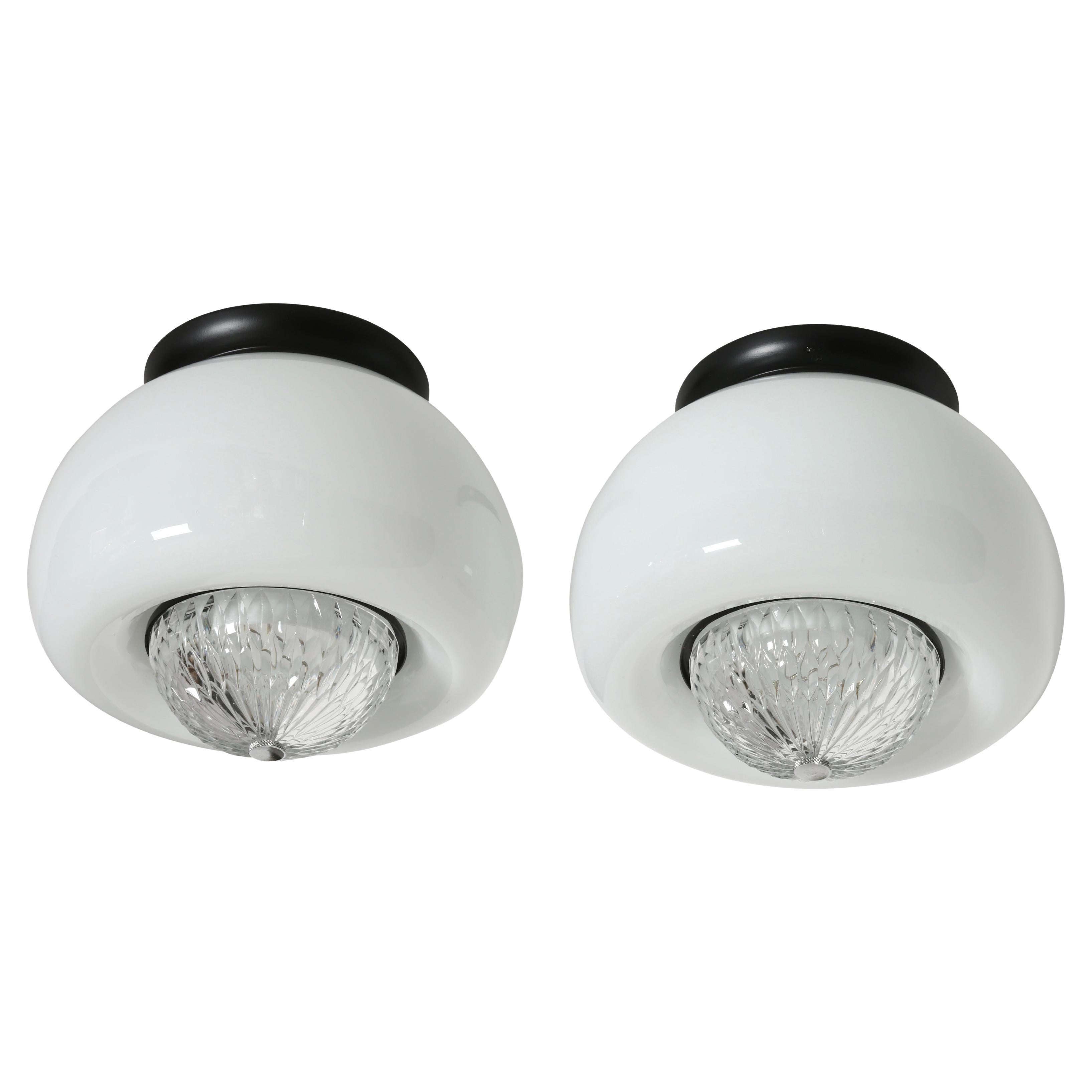 Mid Century Modern Flush Mount Ceiling Light, Opaline Glass, 1960s Design