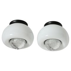 Mid Century Modern Flush Mount Ceiling Light, Opaline Glass, 1960s Design