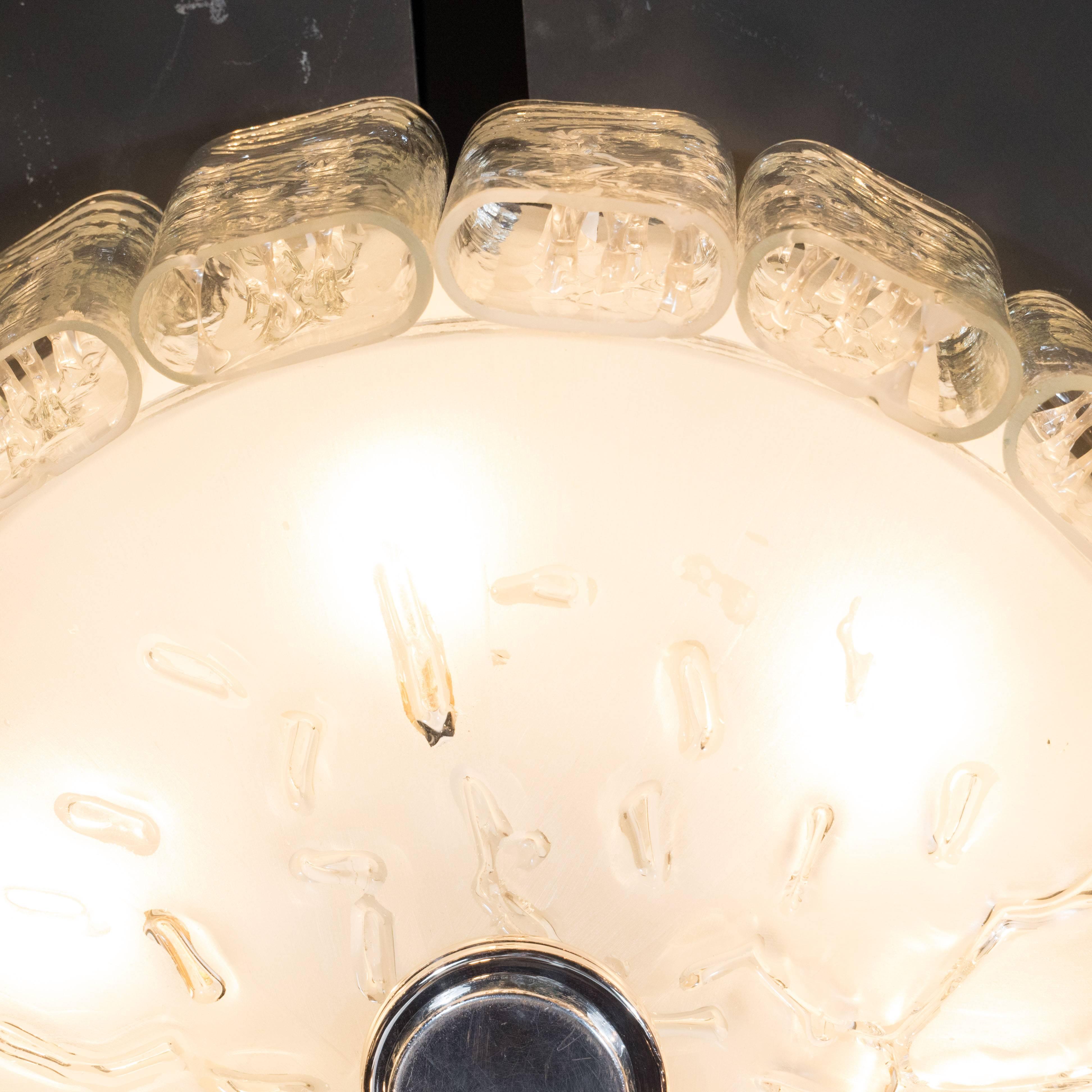 Mid-Century Modern Flush Mount Chandelier in Frosted and Textured Glass by Doria For Sale 2