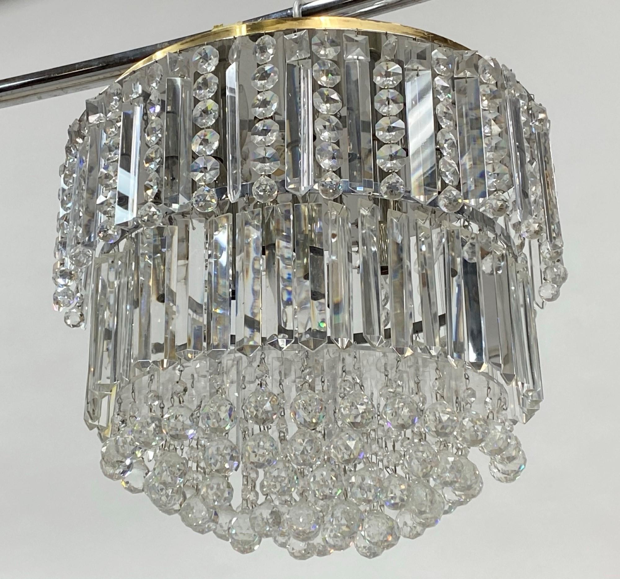 Polished Mid-Century Modern Flush Mount Crystal Chandelier from Beverly Hills