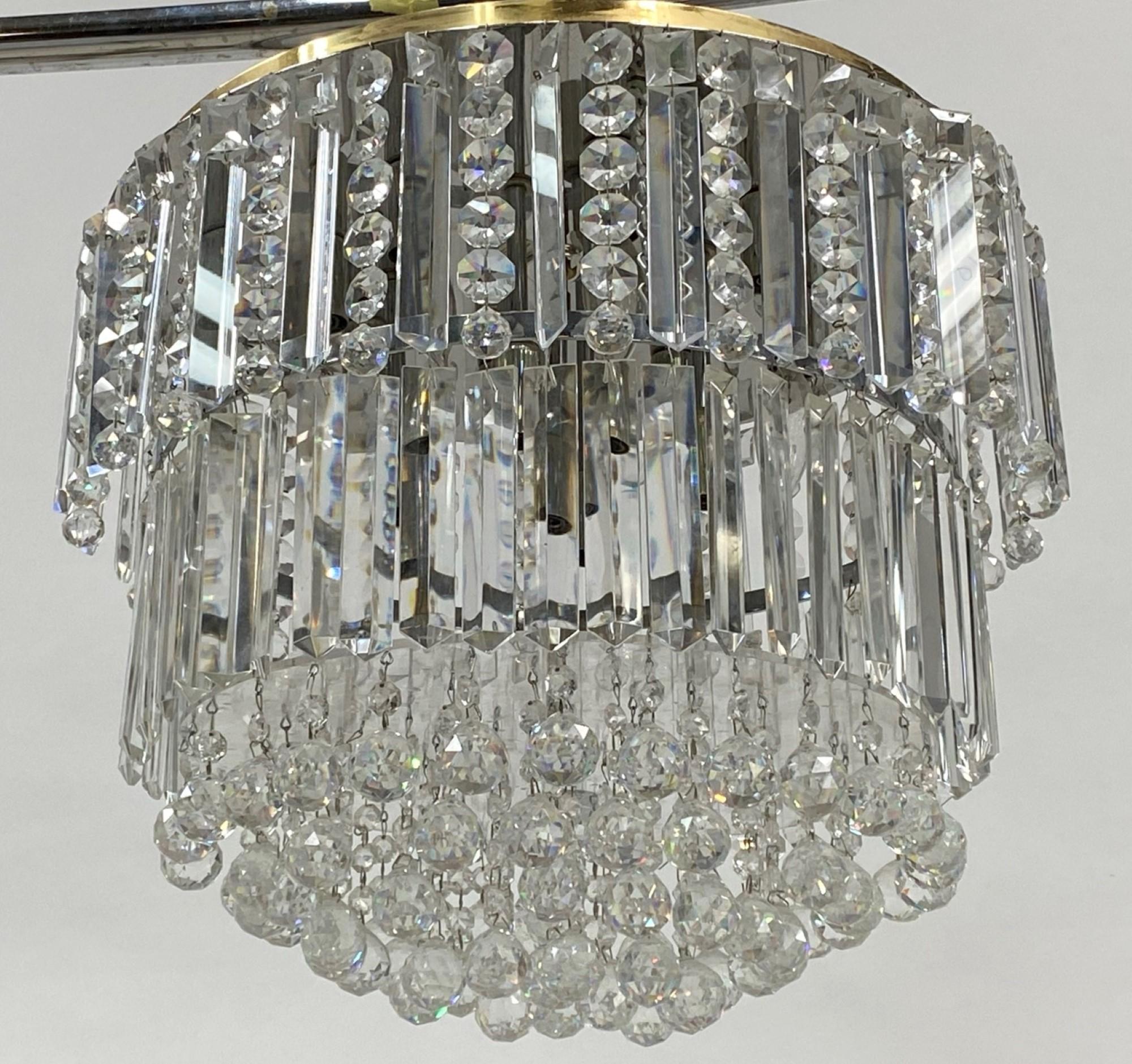 Mid-Century Modern Flush Mount Crystal Chandelier from Beverly Hills In Good Condition In New York, NY