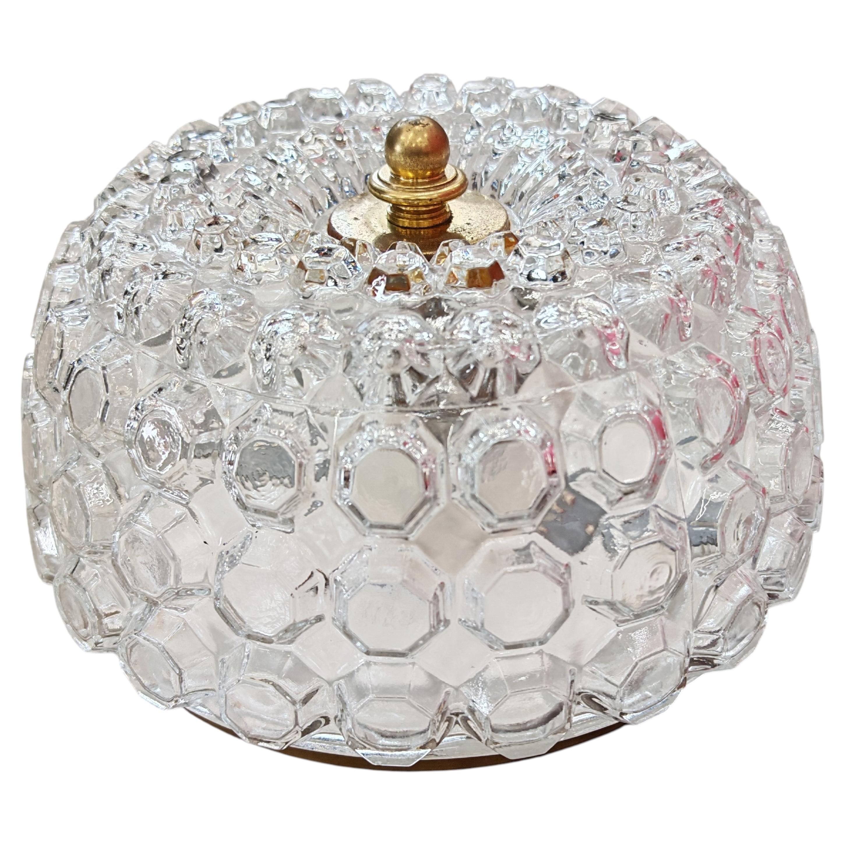 Mid Century Modern Flush Mount in glass and brass by Limburg, Germany 196ps