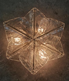 Mid Century Modern Flush Mount in textured glass by Zero Quattro, Italy 1970s